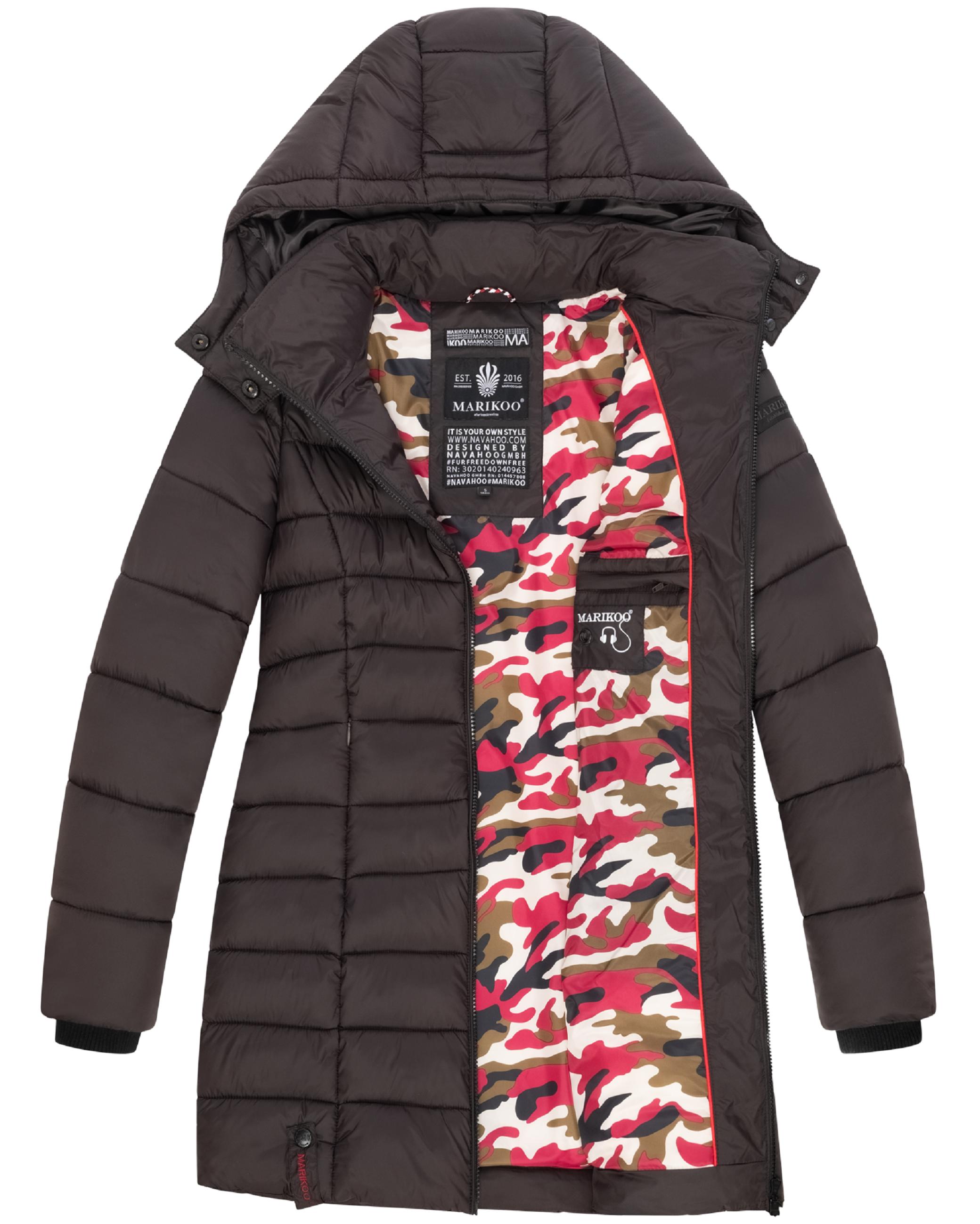 Langer Winter Steppmantel mit Kapuze "Abendsternchen" Choco
