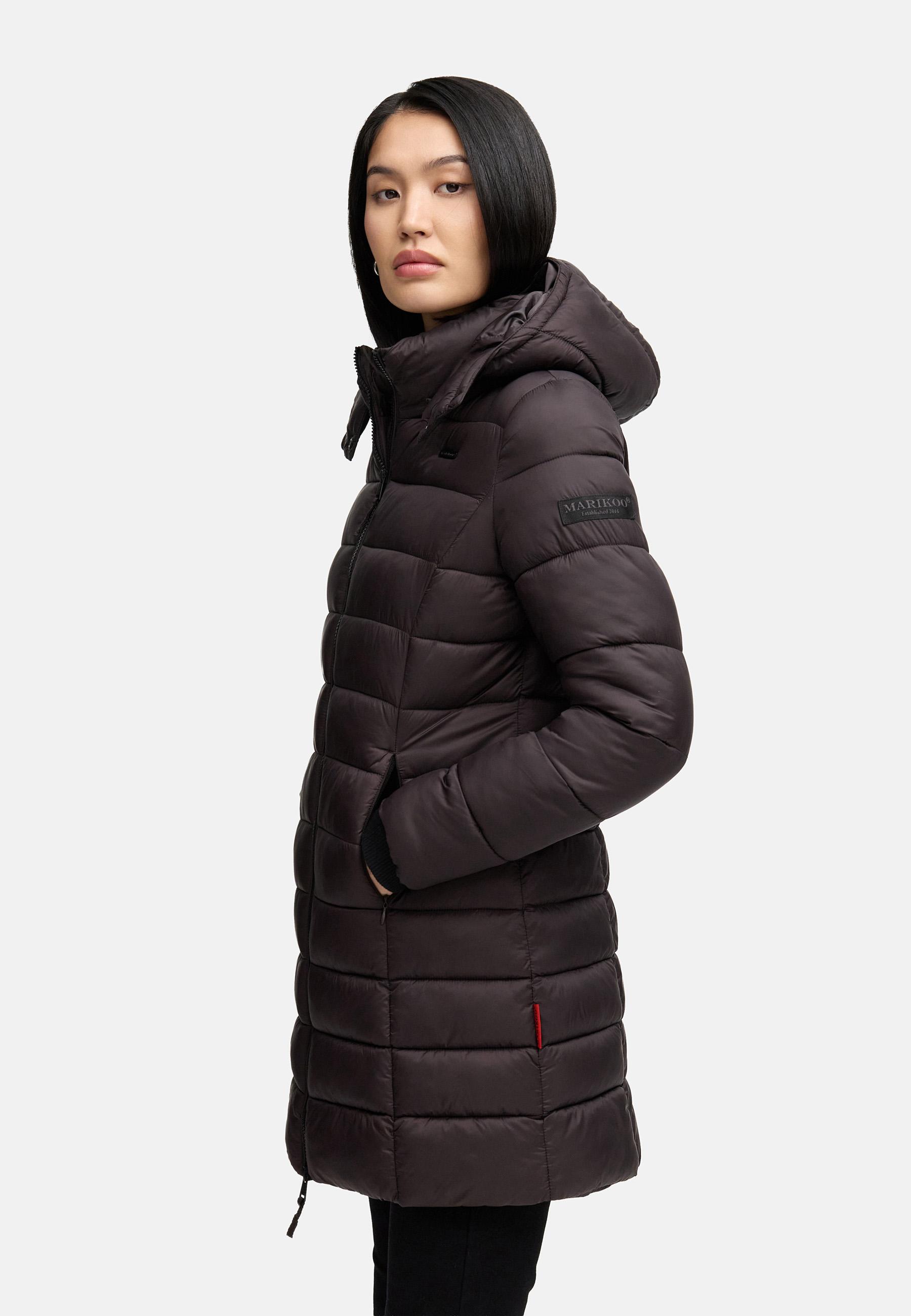 Langer Winter Steppmantel mit Kapuze "Abendsternchen" Choco