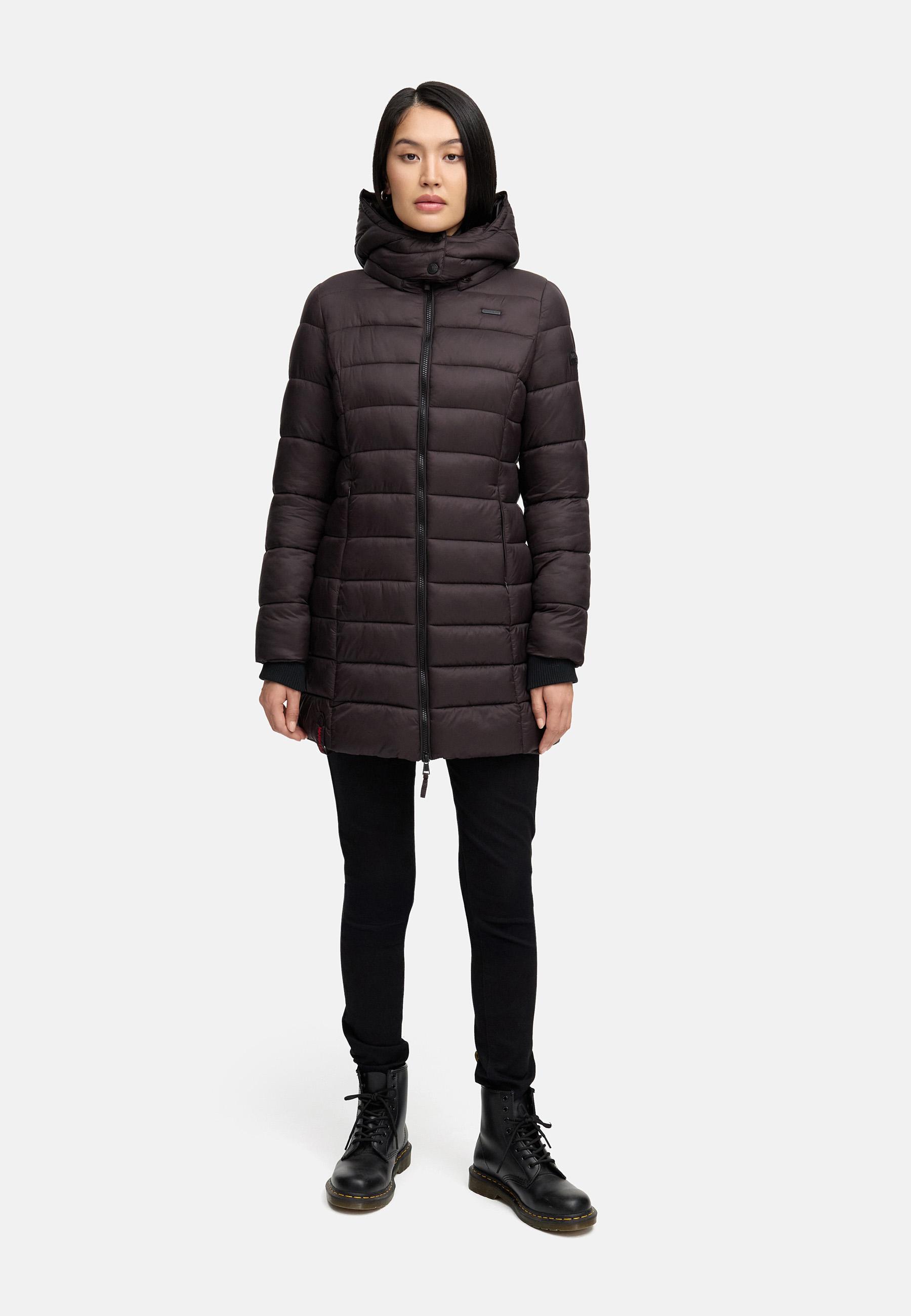 Langer Winter Steppmantel mit Kapuze "Abendsternchen" Choco
