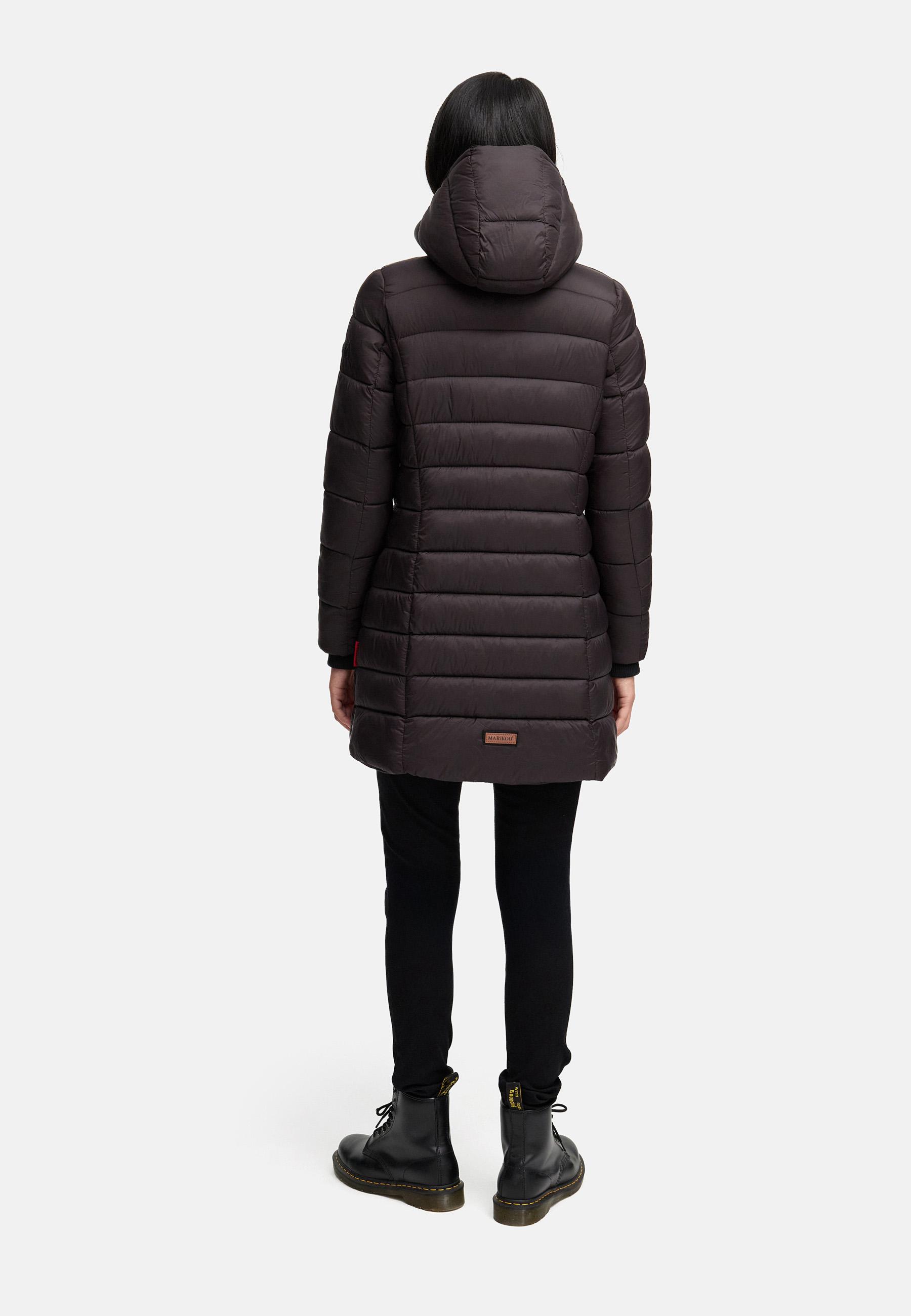 Langer Winter Steppmantel mit Kapuze "Abendsternchen" Choco