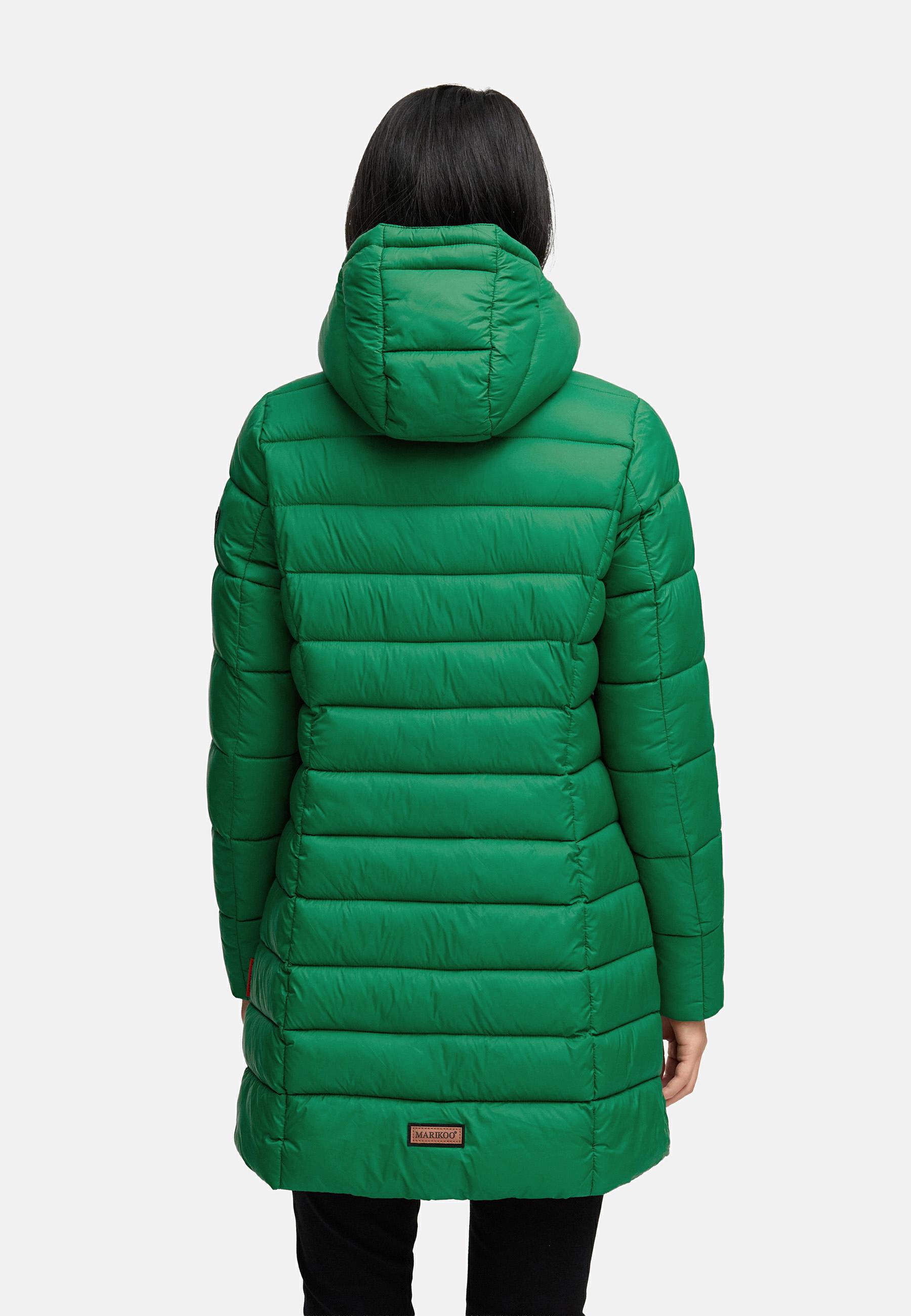 Langer Winter Steppmantel mit Kapuze "Abendsternchen" Smaragd Green