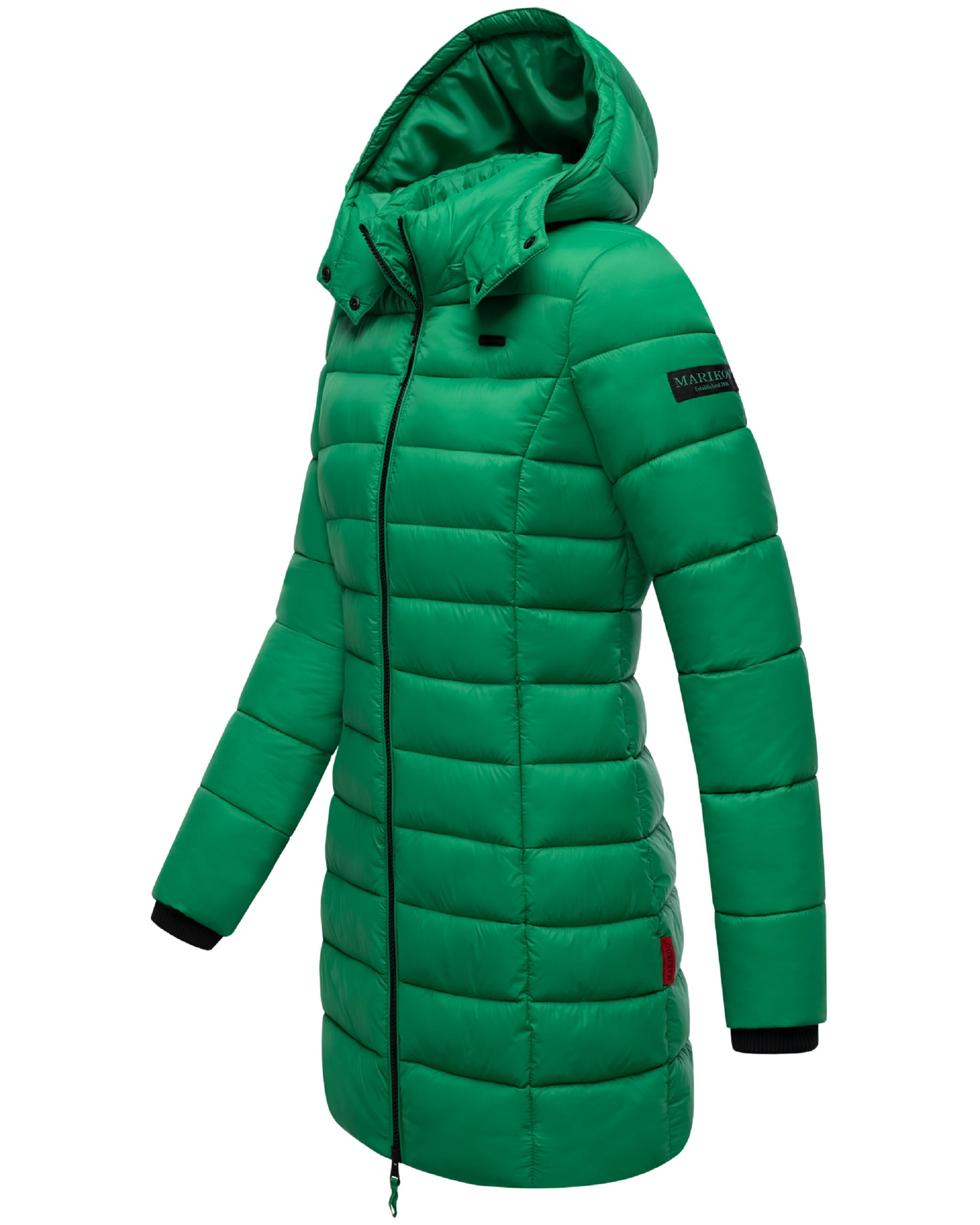 Langer Winter Steppmantel mit Kapuze "Abendsternchen" Smaragd Green