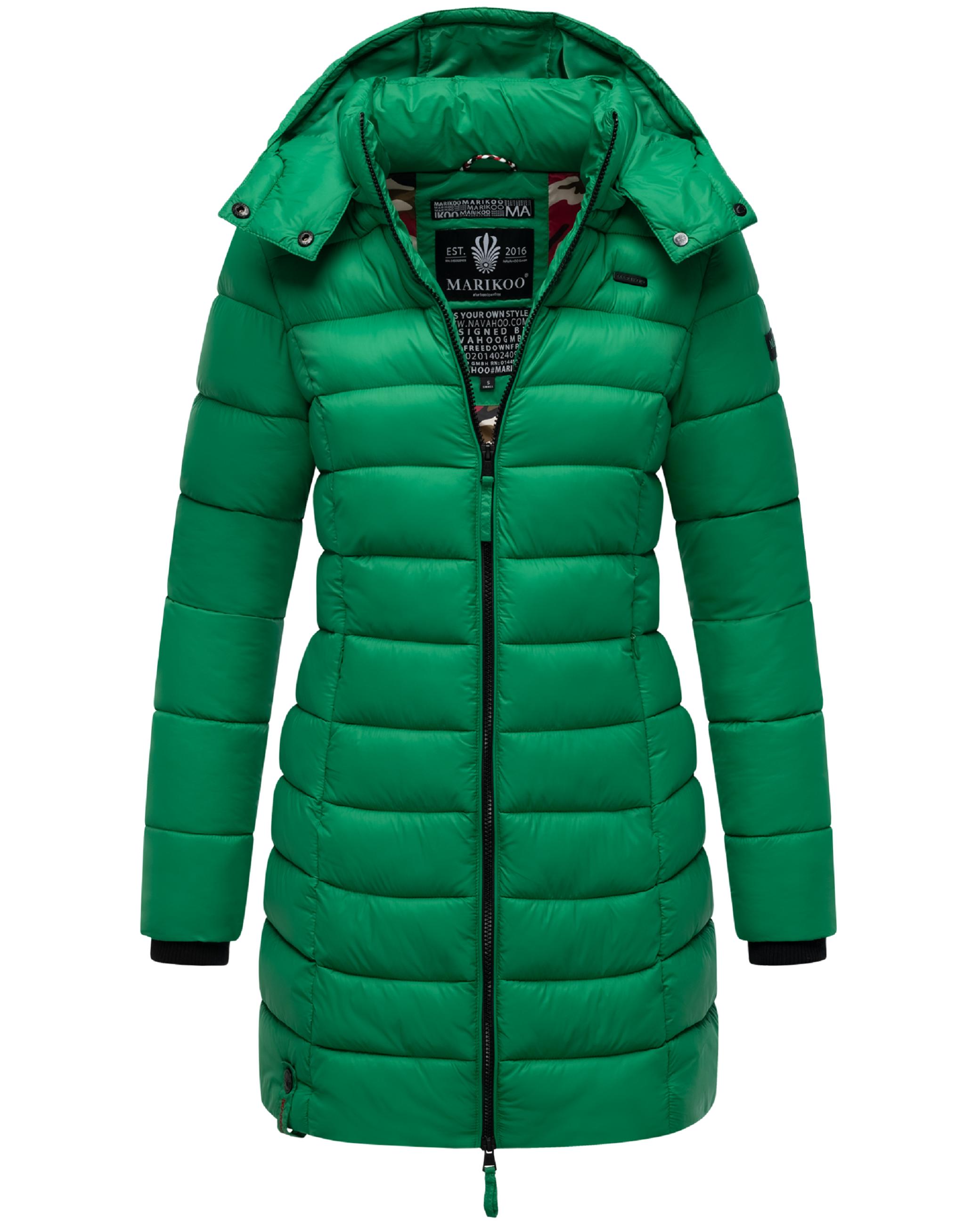 Langer Winter Steppmantel mit Kapuze "Abendsternchen" Smaragd Green