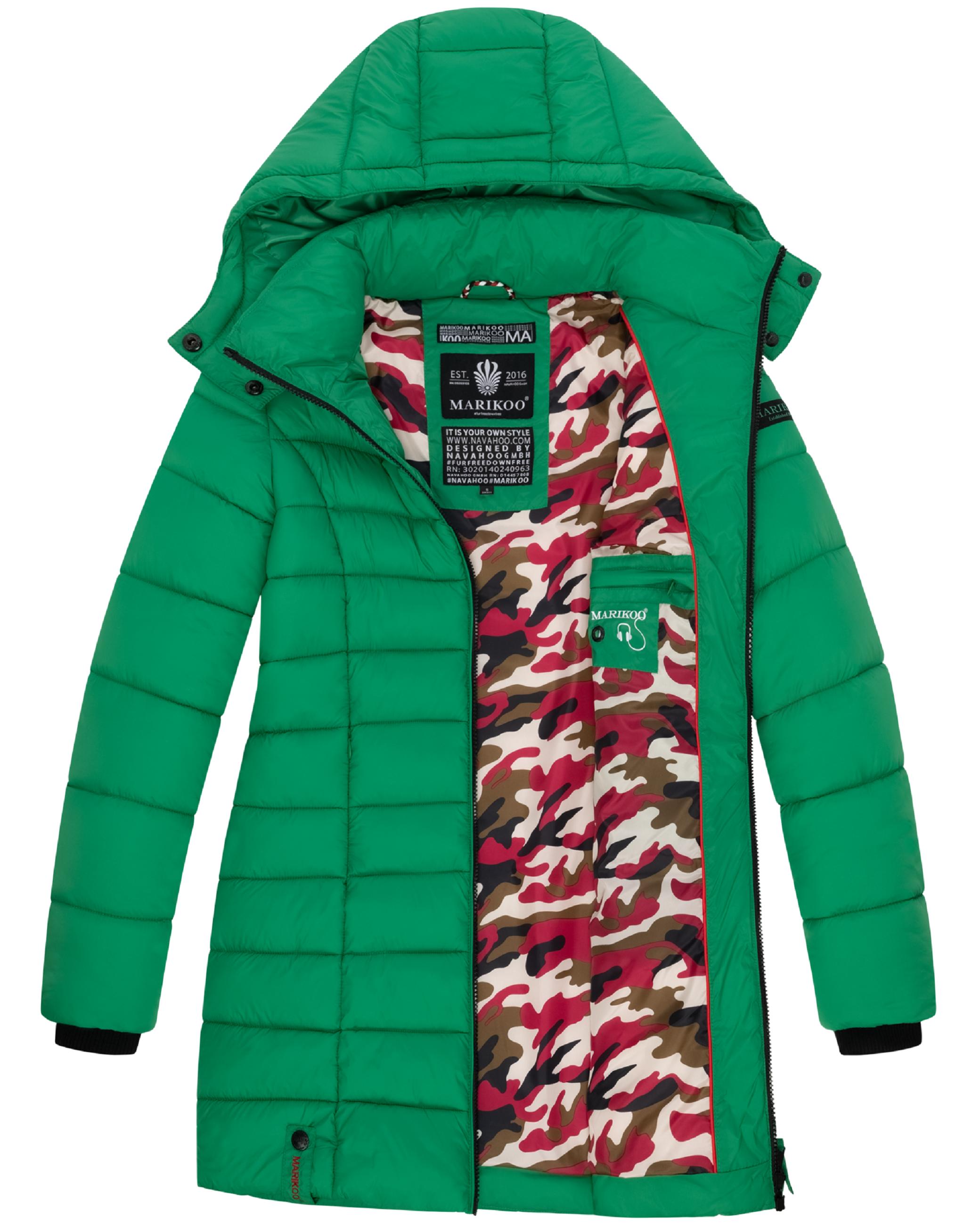 Langer Winter Steppmantel mit Kapuze "Abendsternchen" Smaragd Green