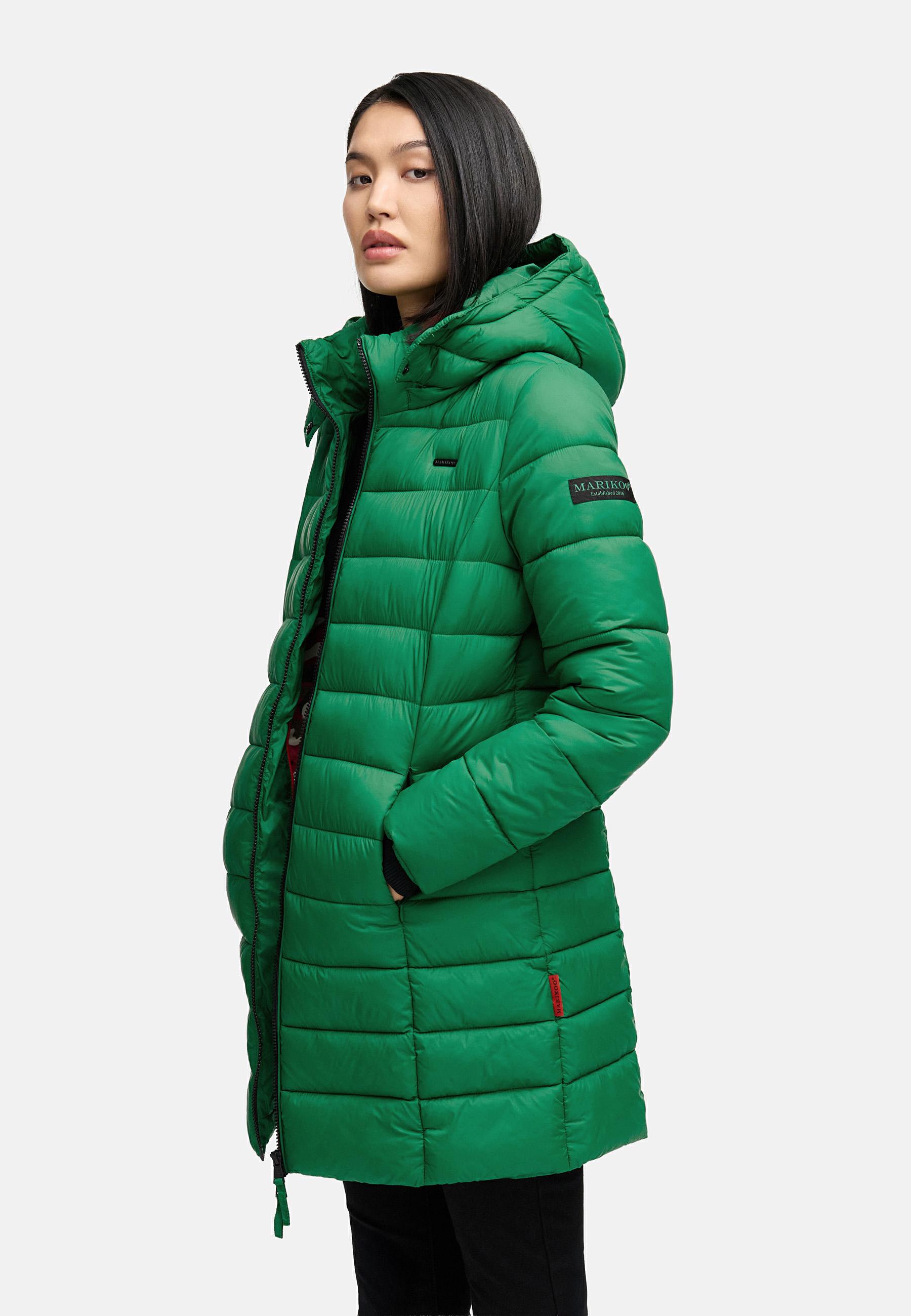 Langer Winter Steppmantel mit Kapuze "Abendsternchen" Smaragd Green