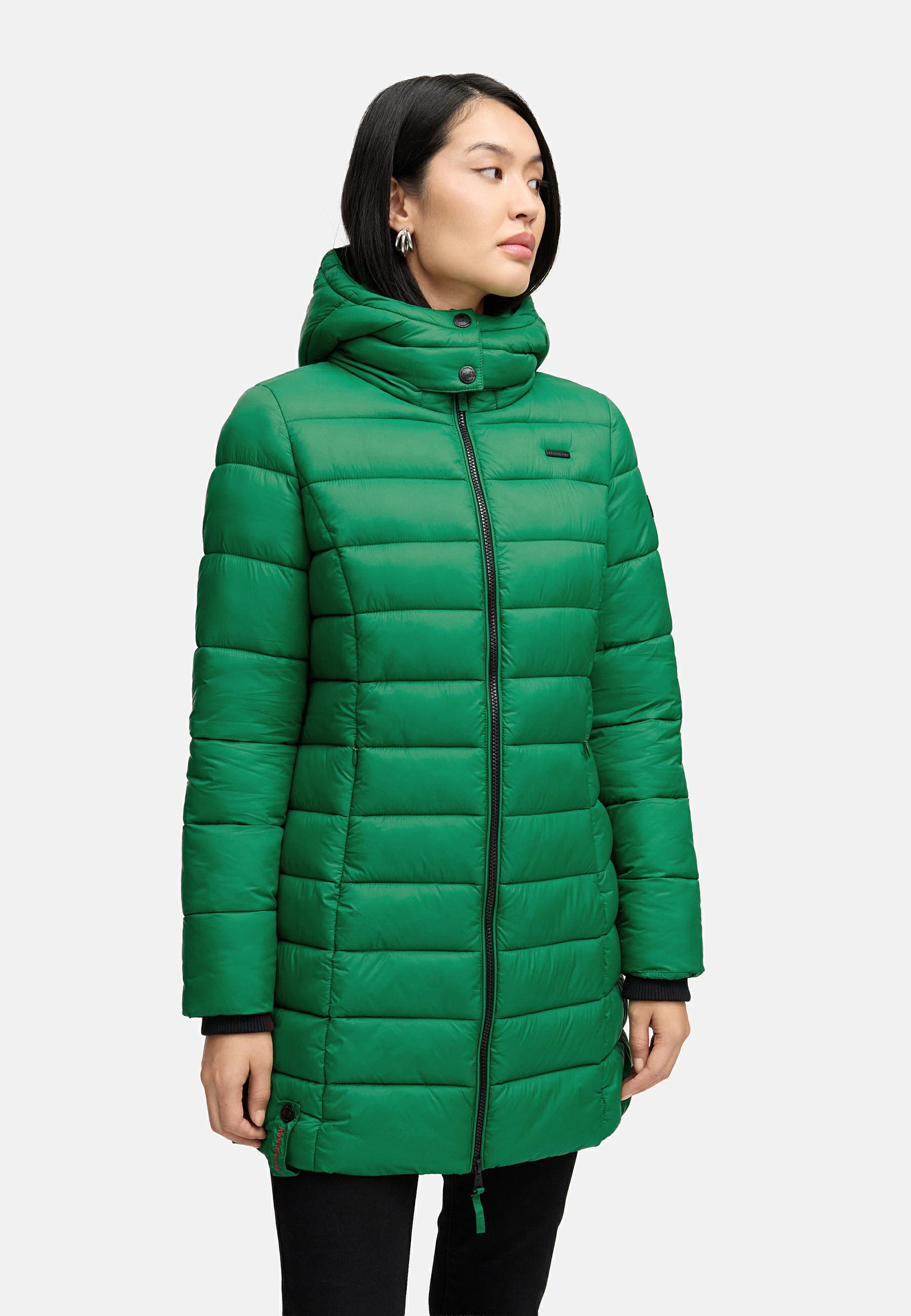 Langer Winter Steppmantel mit Kapuze "Abendsternchen" Smaragd Green