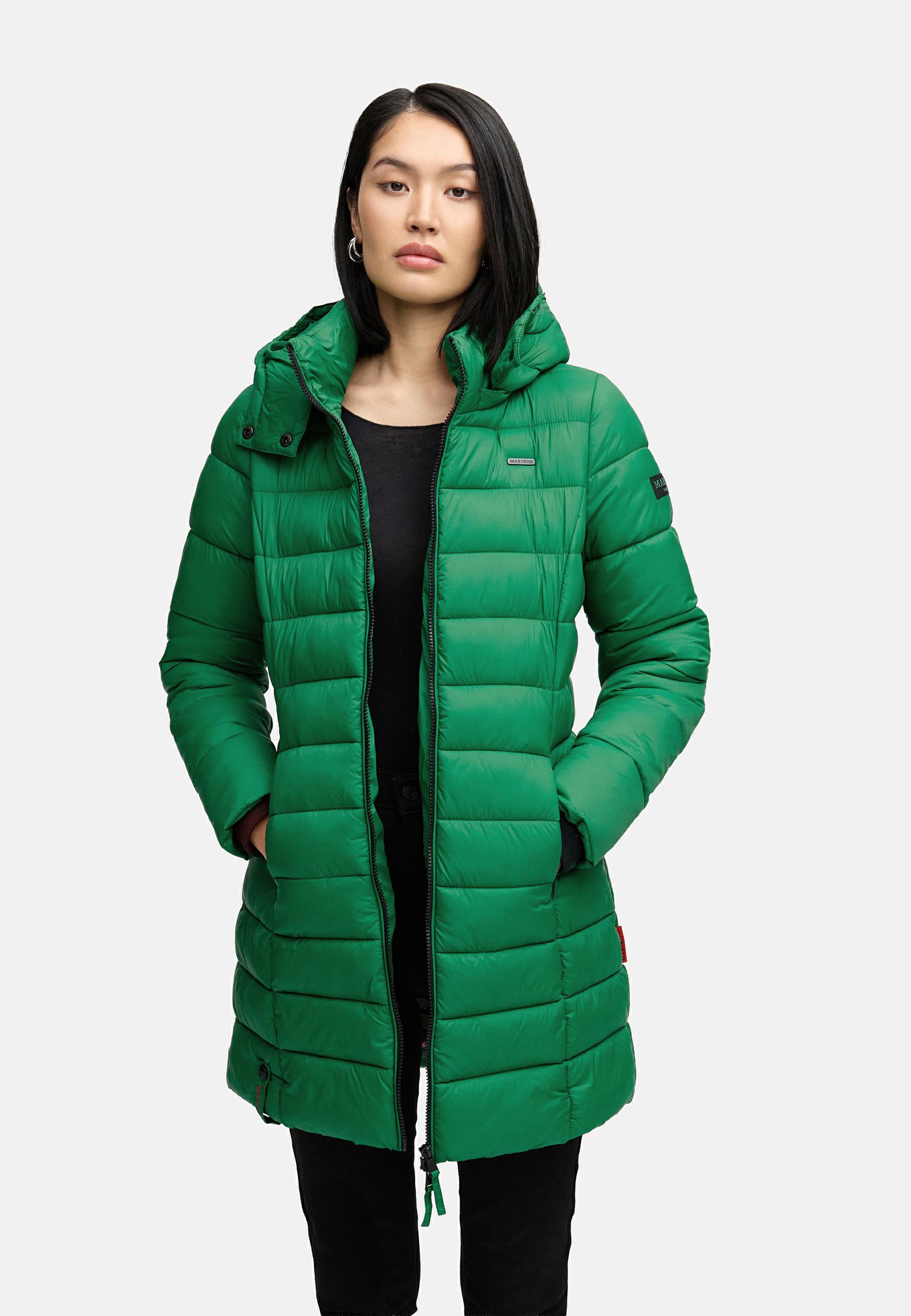 Langer Winter Steppmantel mit Kapuze "Abendsternchen" Smaragd Green