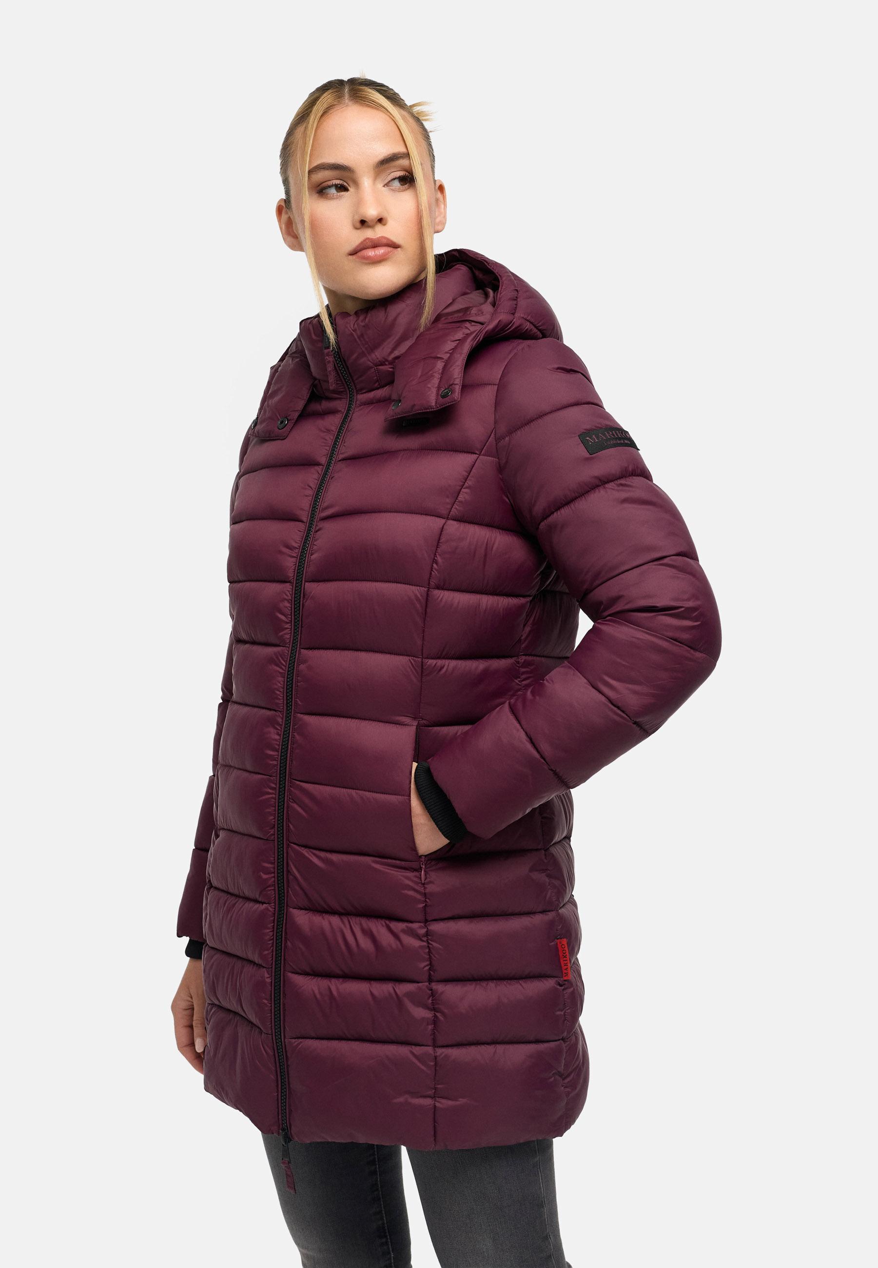 Langer Winter Steppmantel mit Kapuze "Abendsternchen" Wine