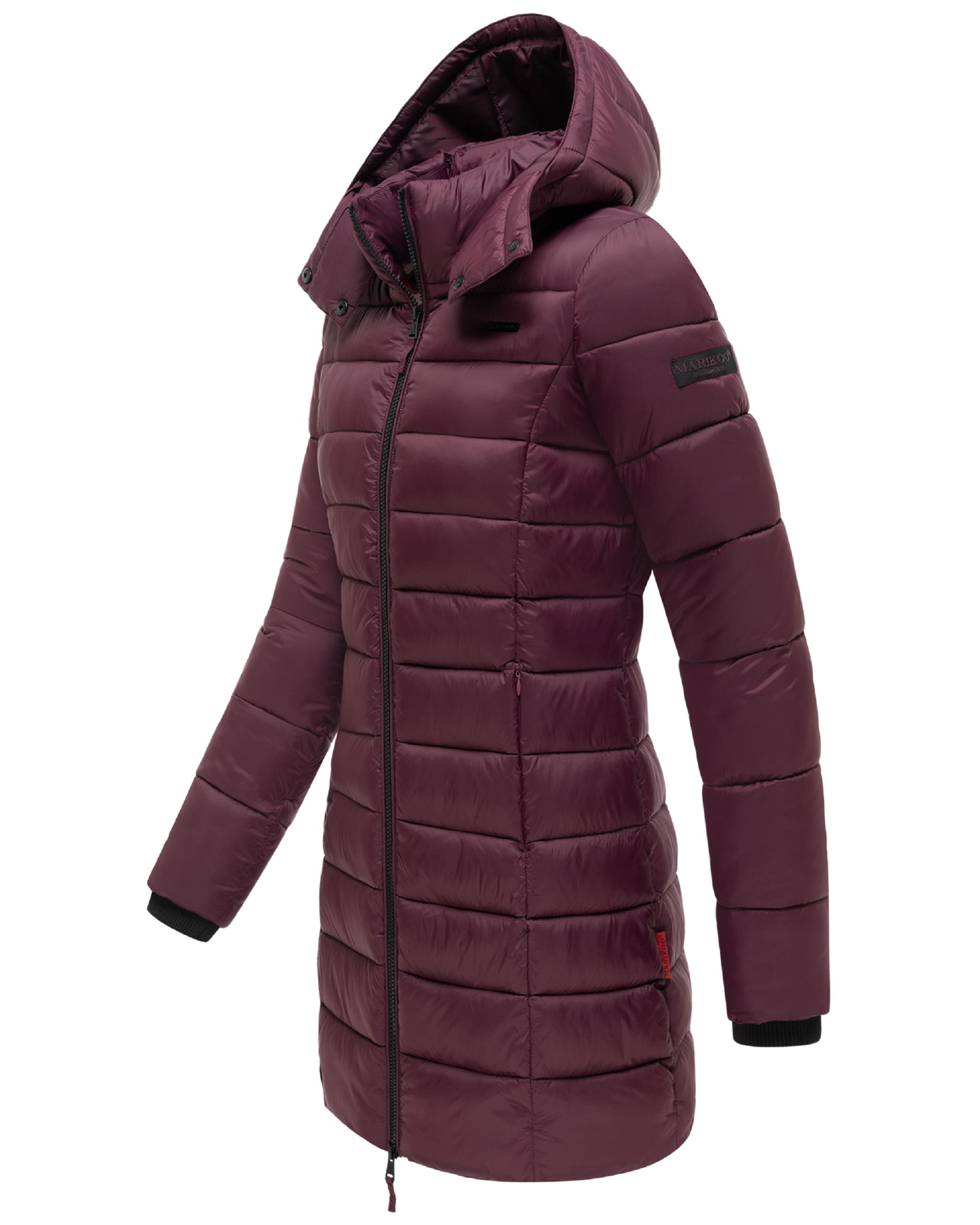 Langer Winter Steppmantel mit Kapuze "Abendsternchen" Wine