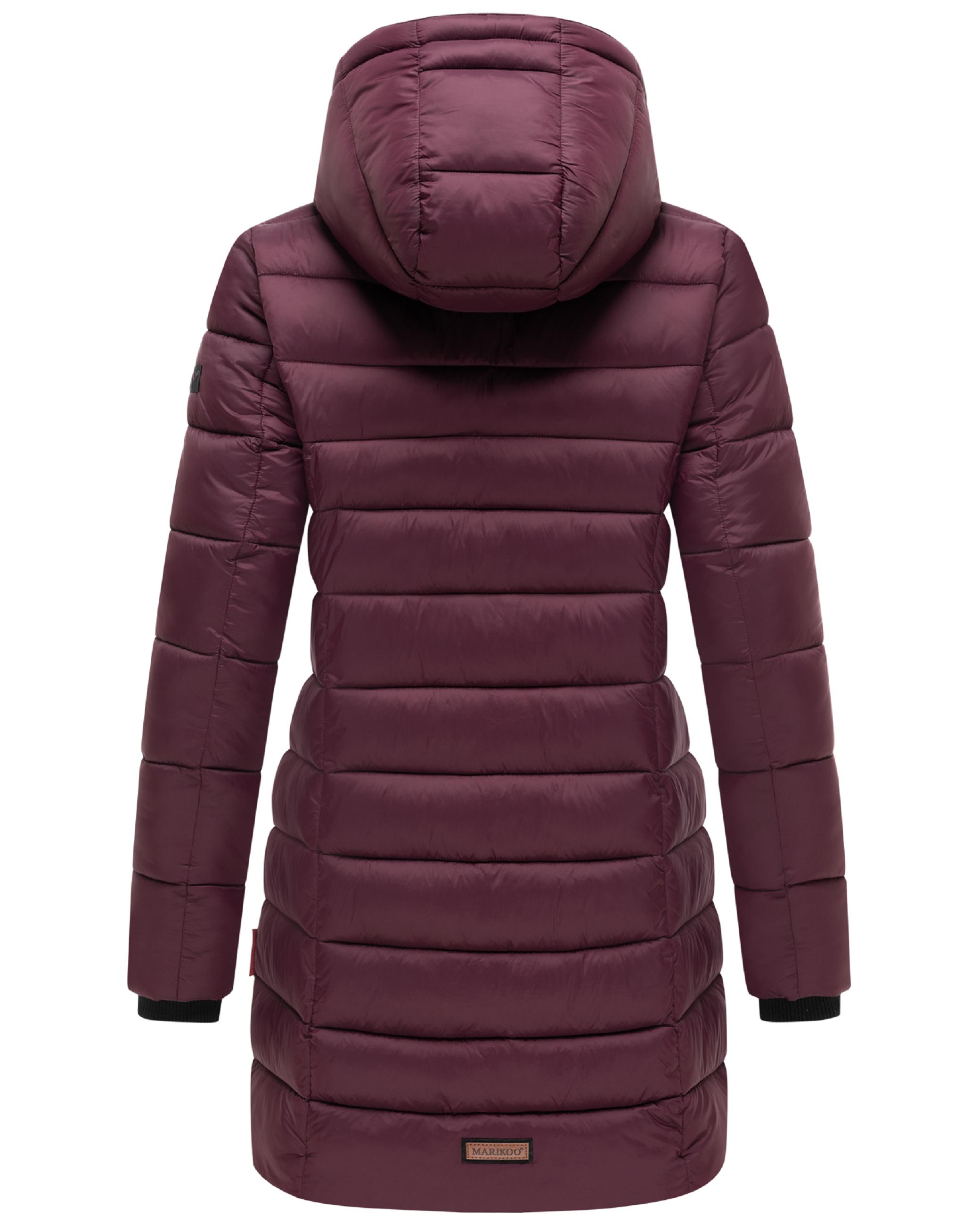 Langer Winter Steppmantel mit Kapuze "Abendsternchen" Wine