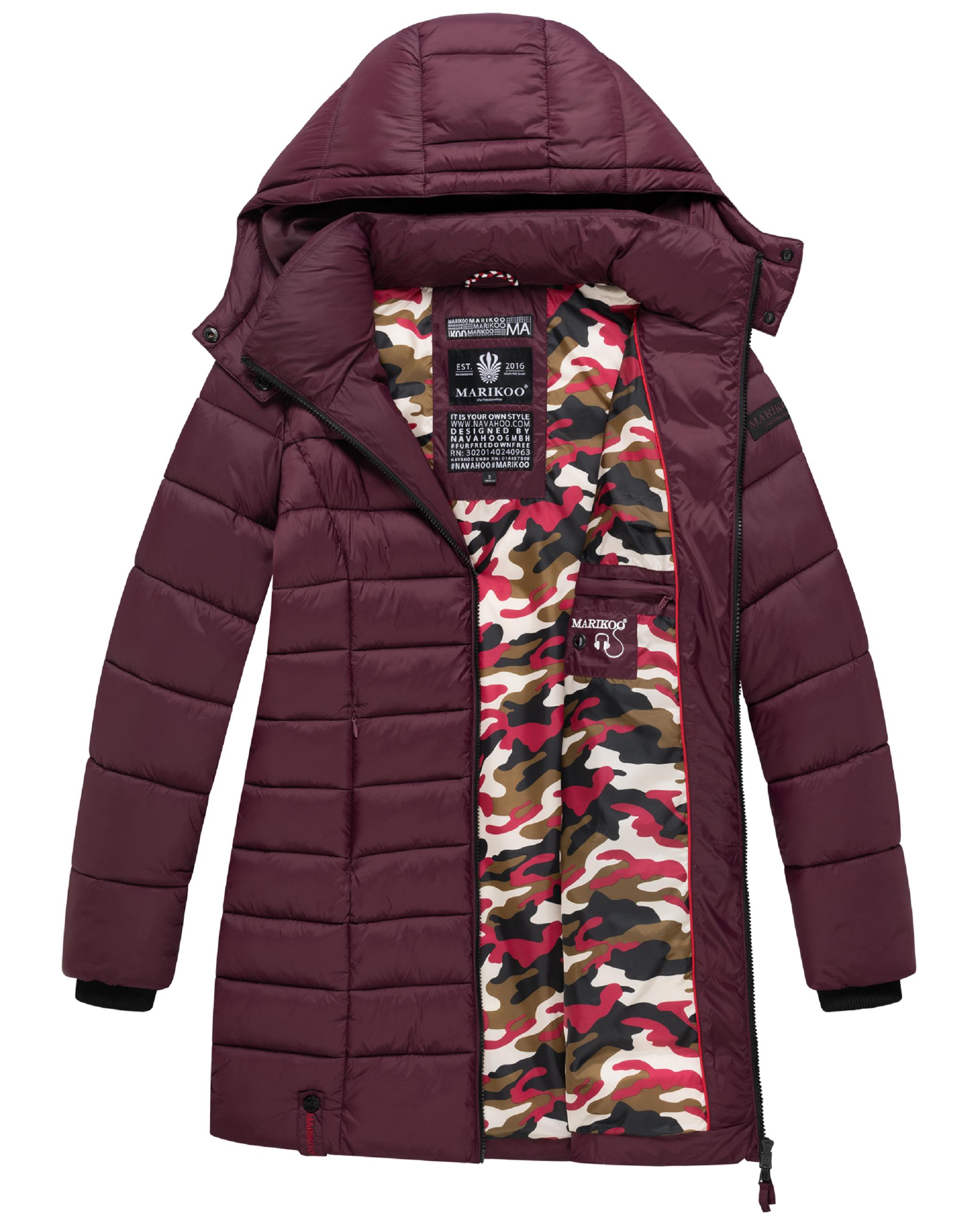 Langer Winter Steppmantel mit Kapuze "Abendsternchen" Wine
