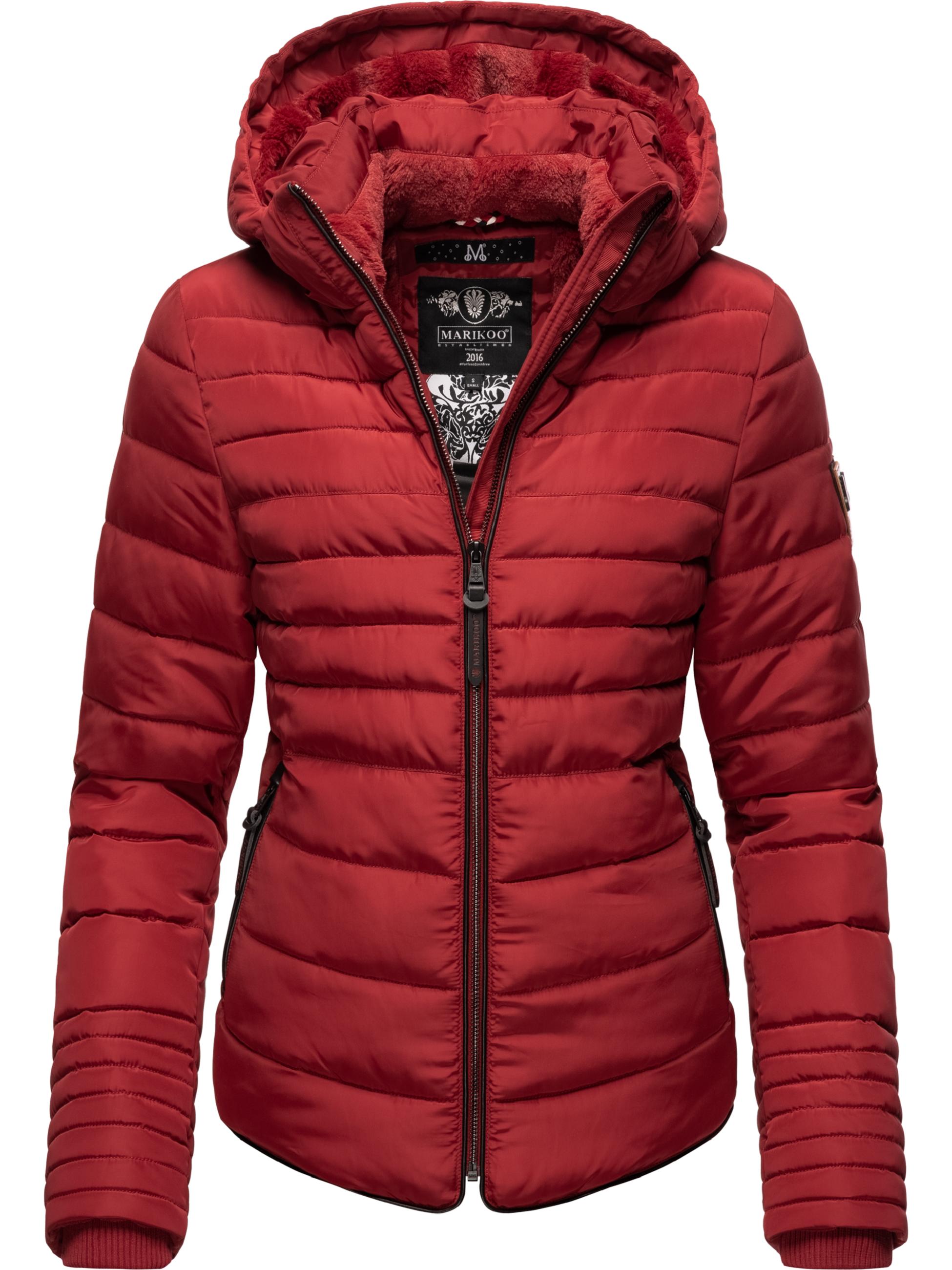 Kurze Winter Steppjacke mit Kapuze "Amber" Blood Red