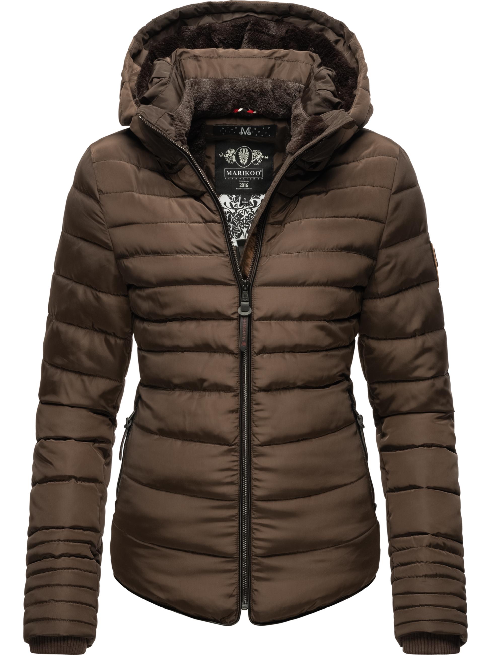 Kurze Winter Steppjacke mit Kapuze "Amber" Dark Choco