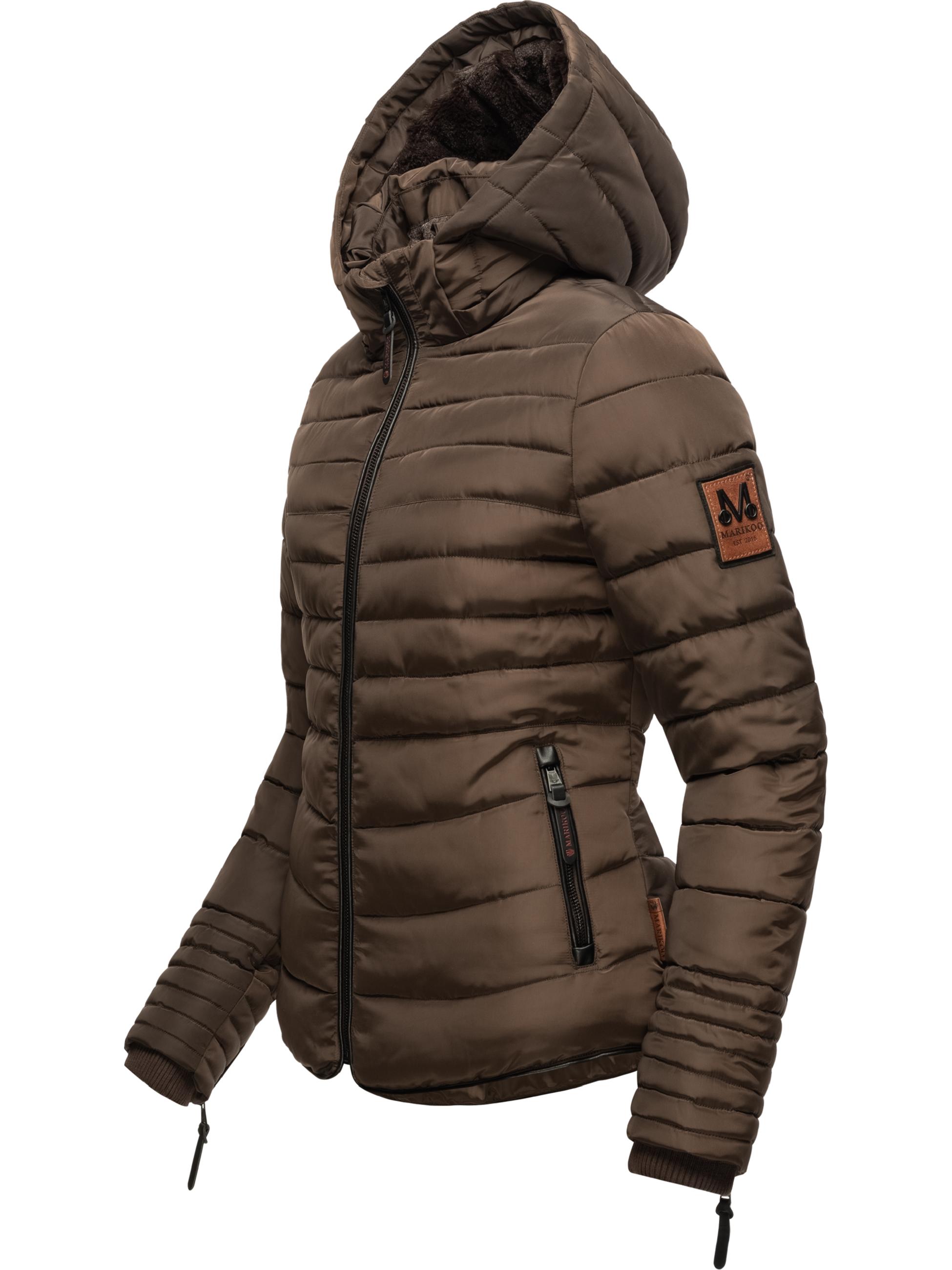 Kurze Winter Steppjacke mit Kapuze "Amber" Dark Choco