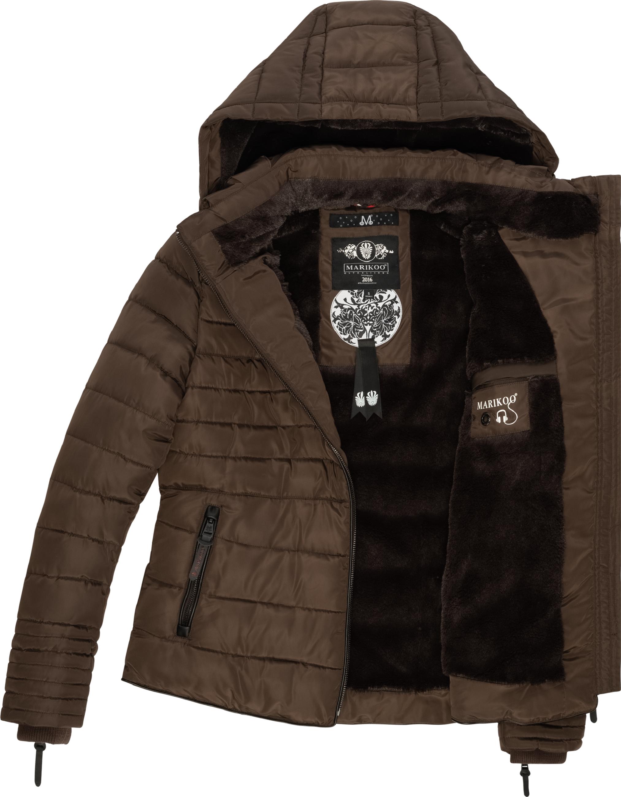 Kurze Winter Steppjacke mit Kapuze "Amber" Dark Choco