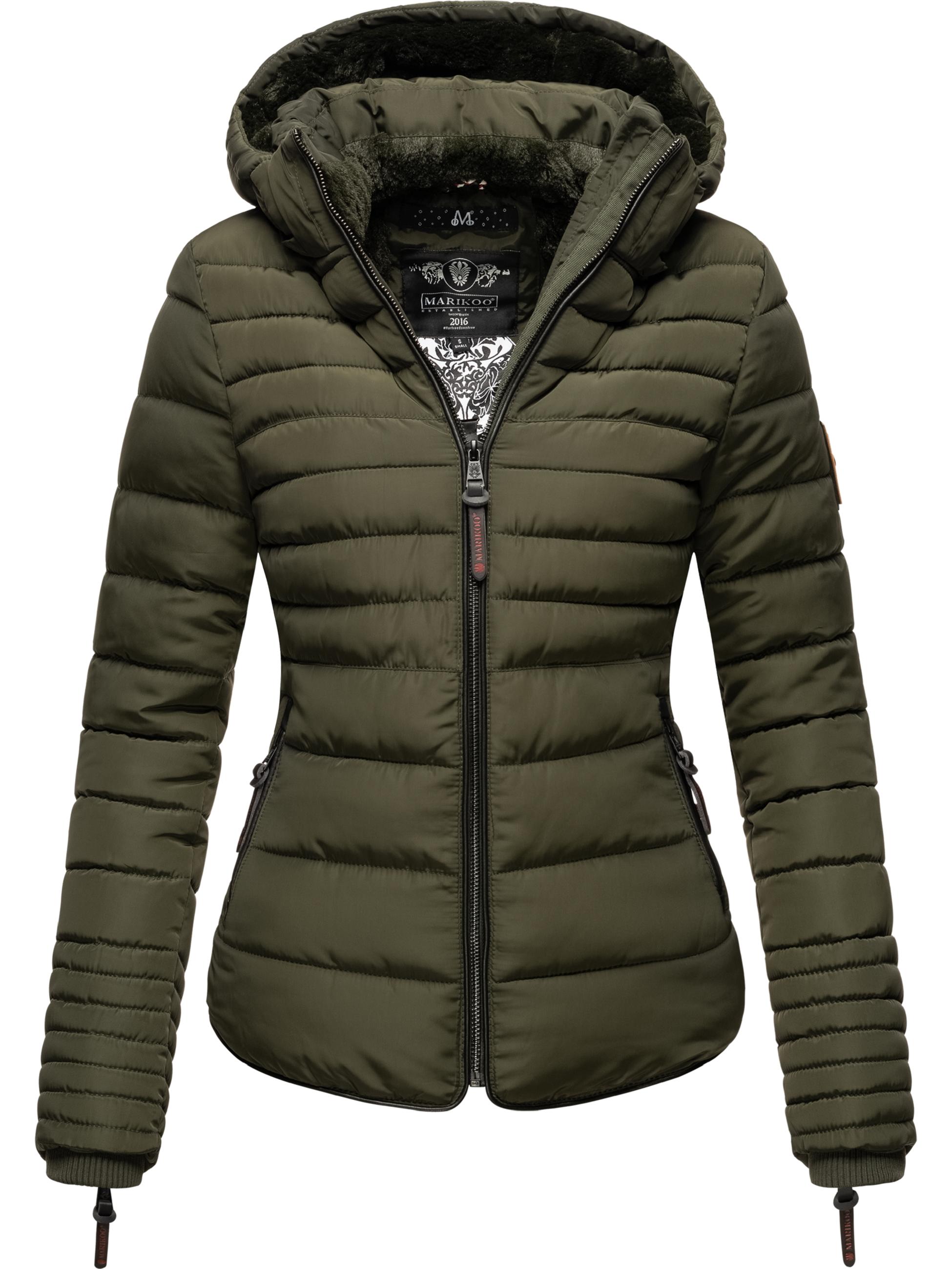 Kurze Winter Steppjacke mit Kapuze "Amber" Olive