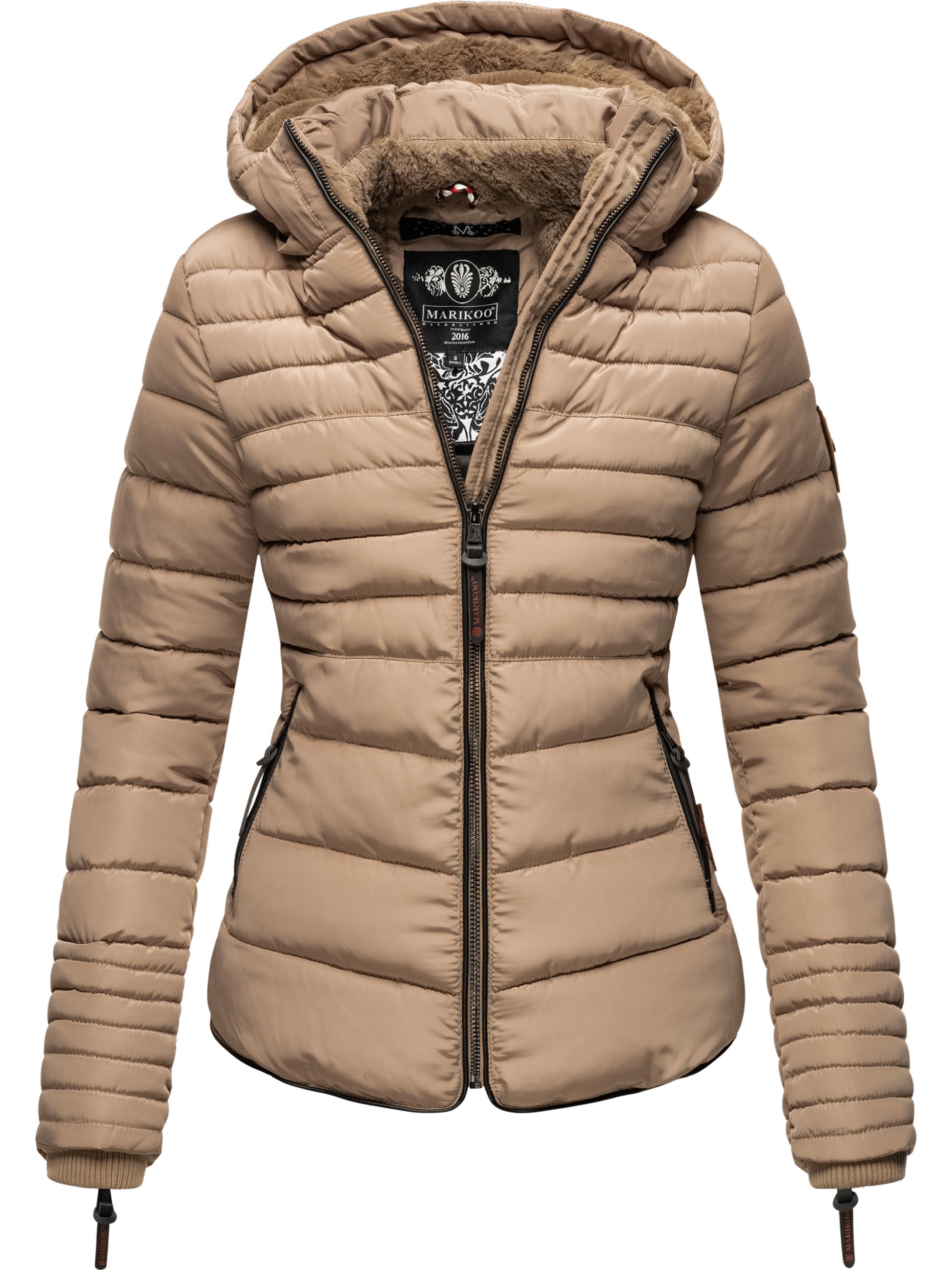 Kurze Winter Steppjacke mit Kapuze "Amber" Taupe