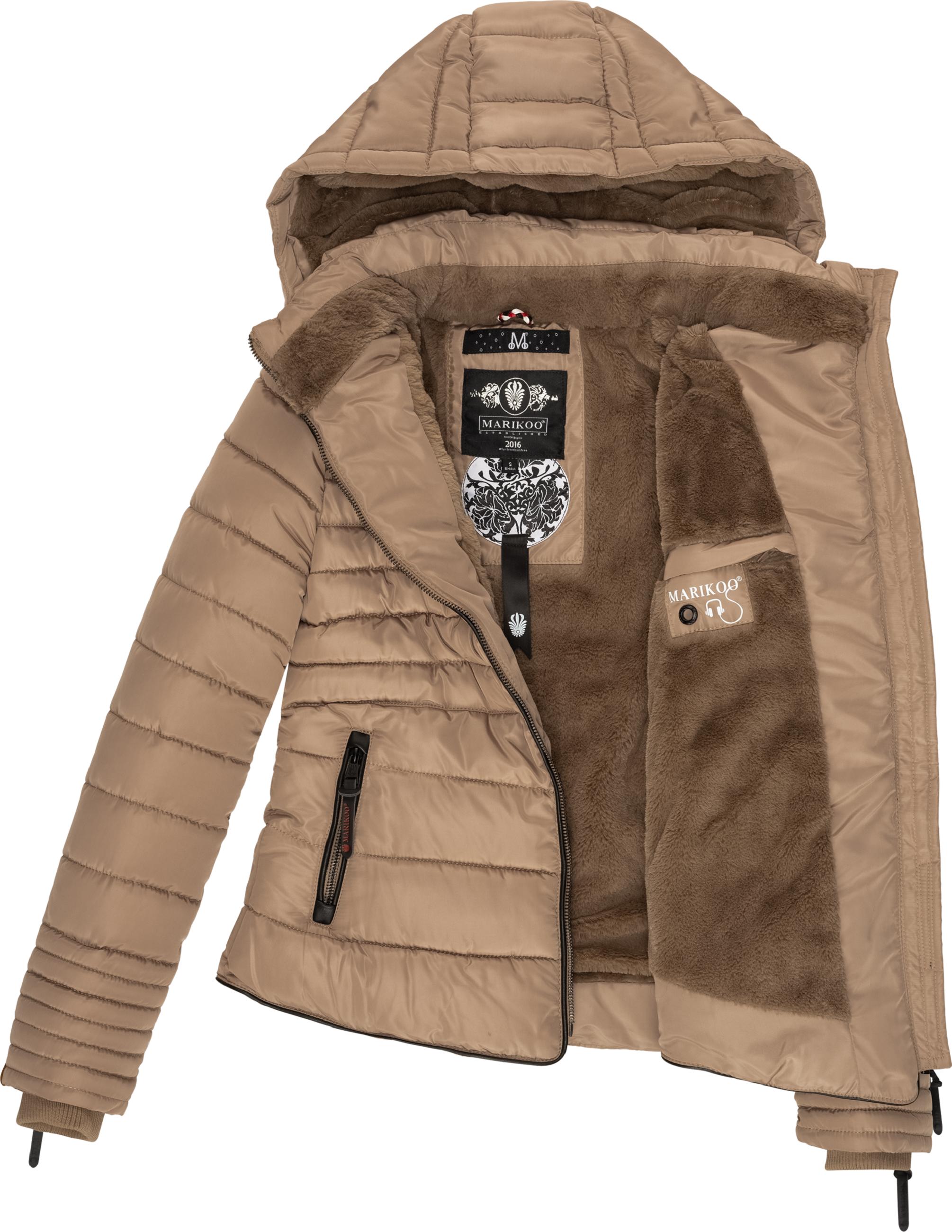 Kurze Winter Steppjacke mit Kapuze "Amber" Taupe