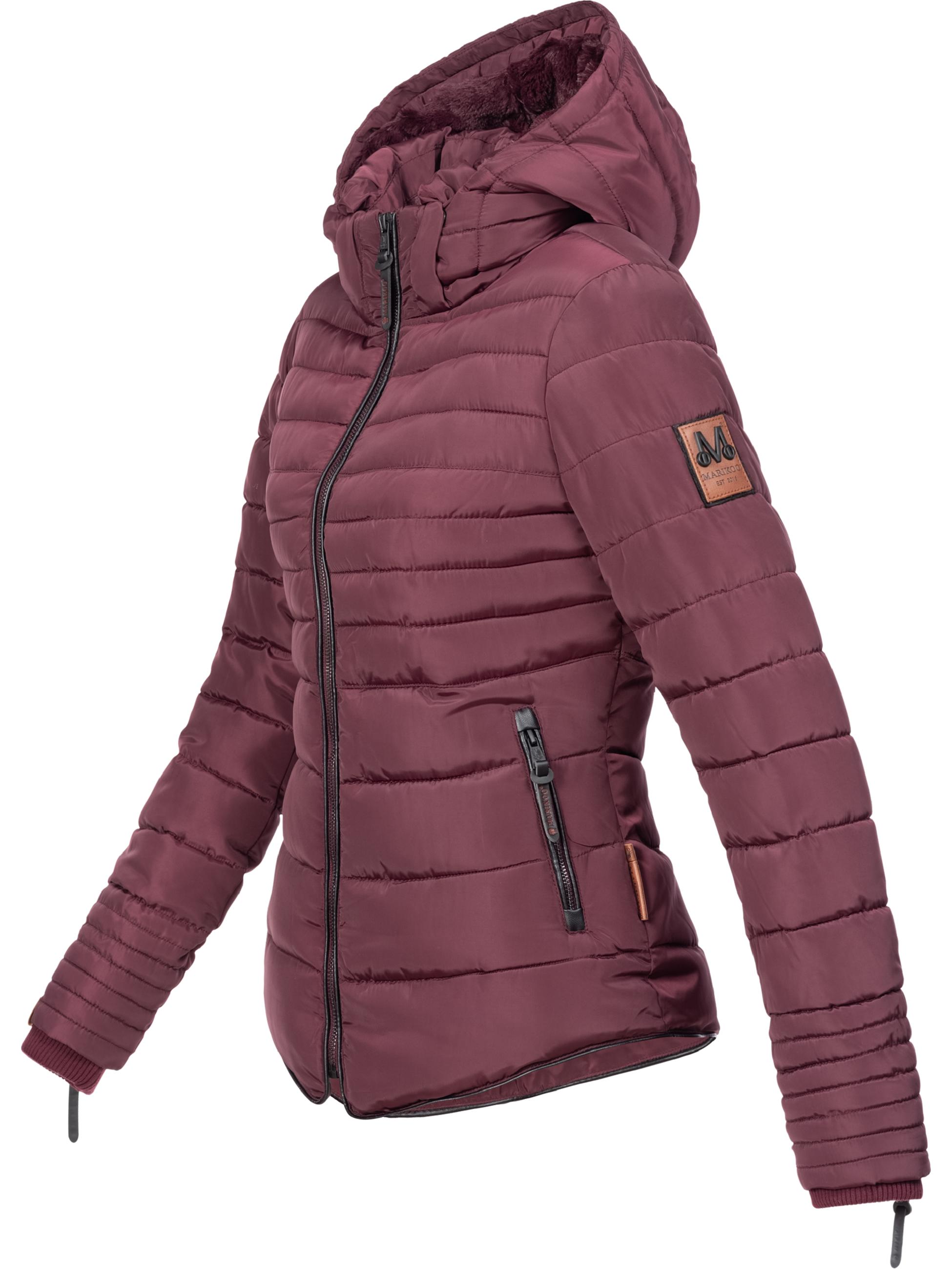 Kurze Winter Steppjacke mit Kapuze "Amber" Weinrot