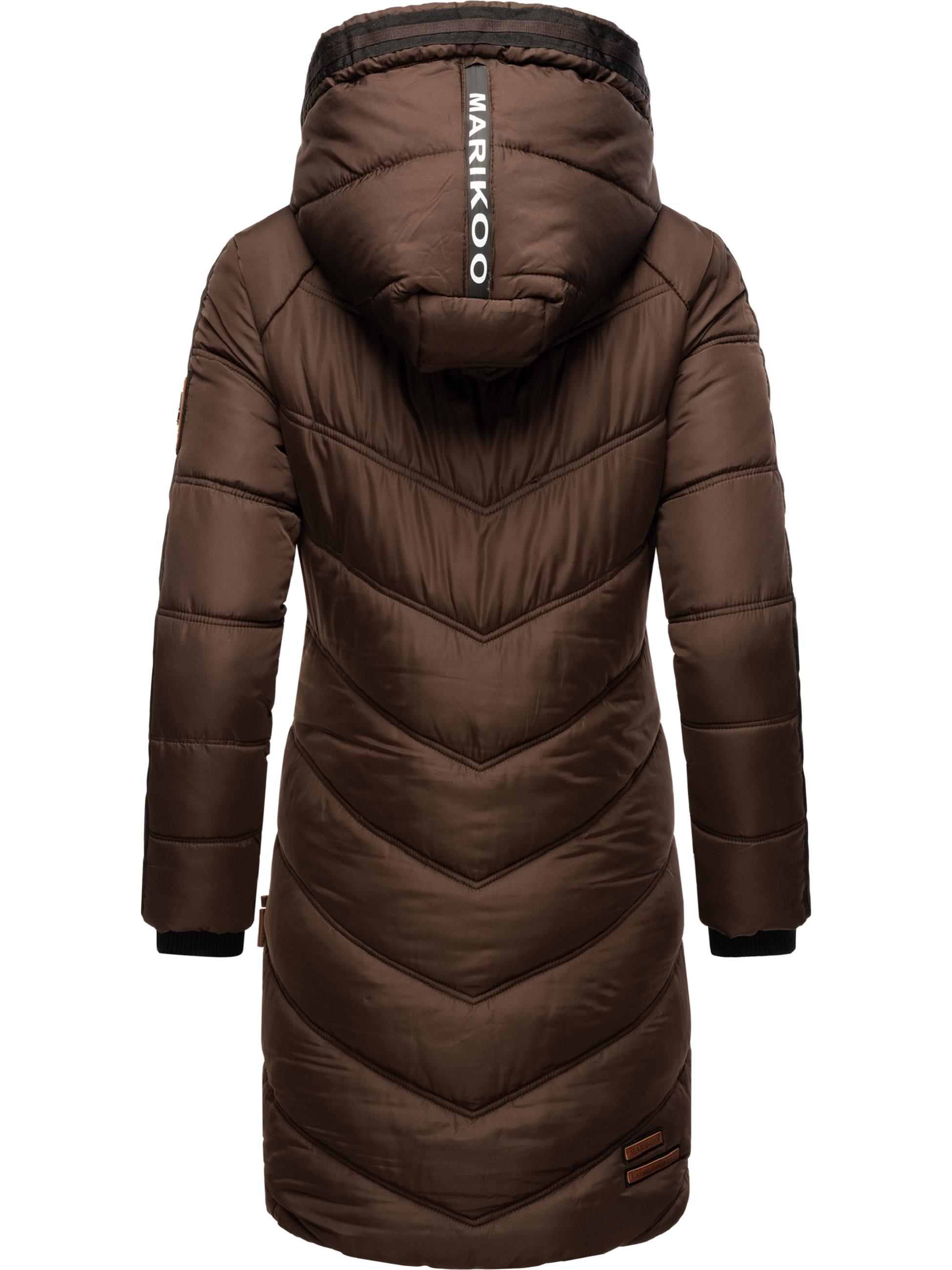 Langer Winter Steppmantel mit Kapuze "Armasa" Dark Choco