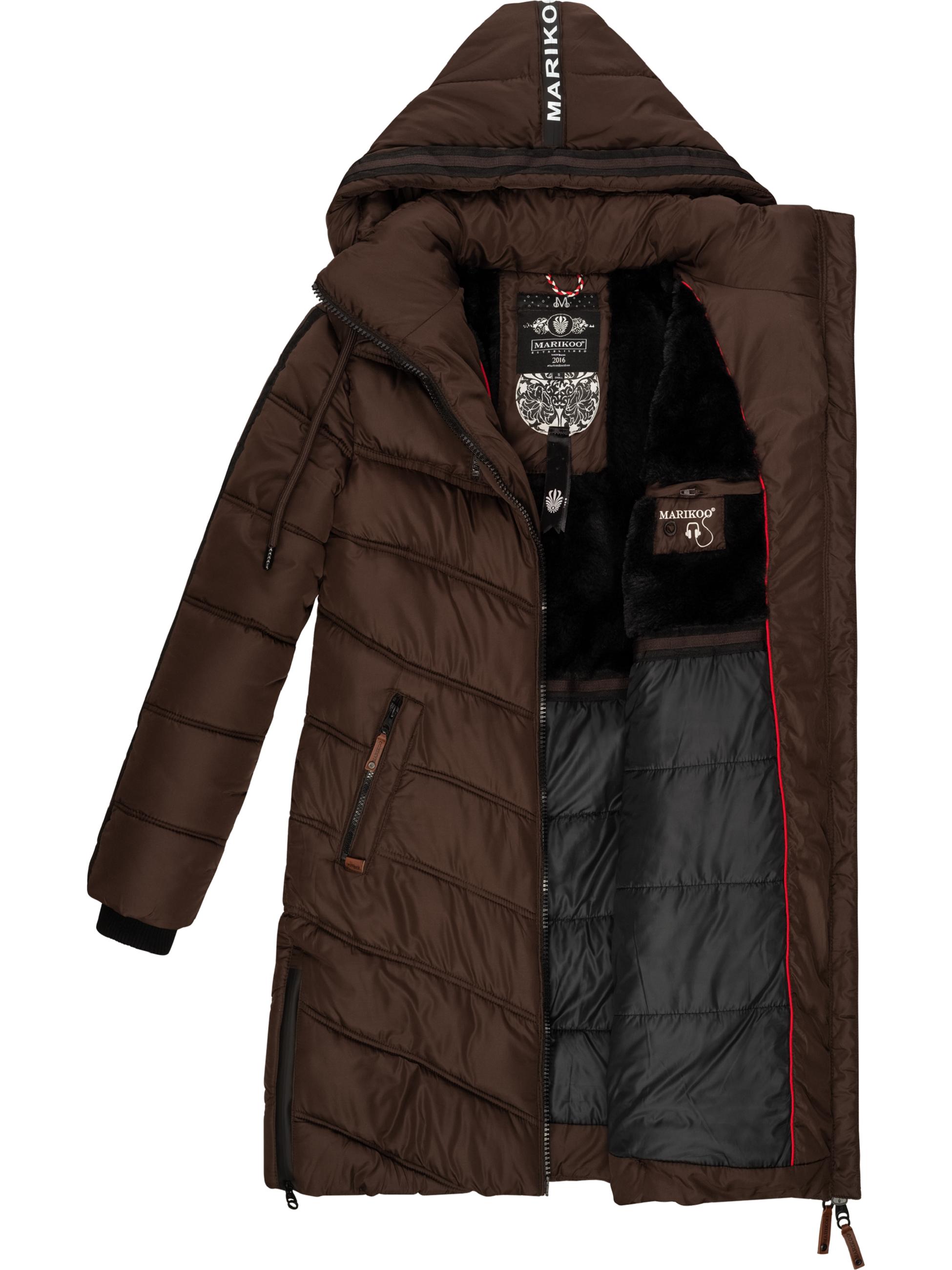 Langer Winter Steppmantel mit Kapuze "Armasa" Dark Choco