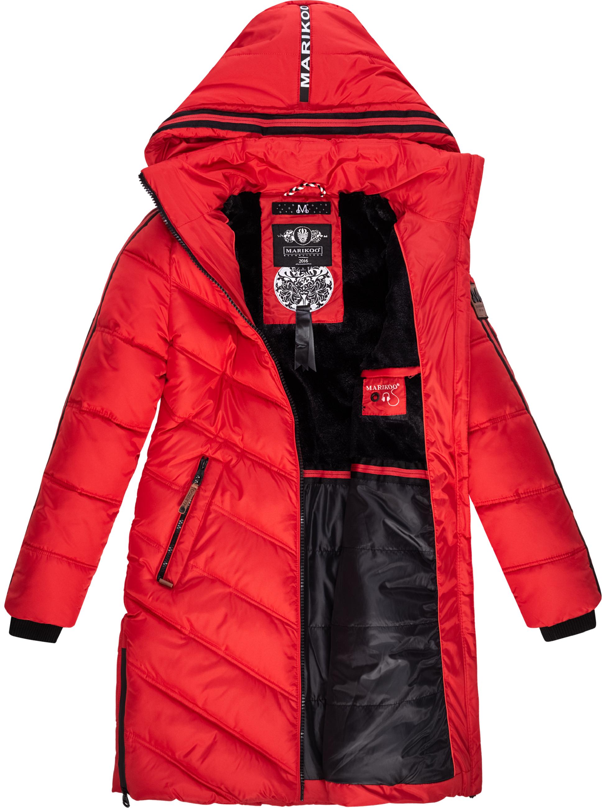 Langer Winter Steppmantel mit Kapuze "Armasa" Rot