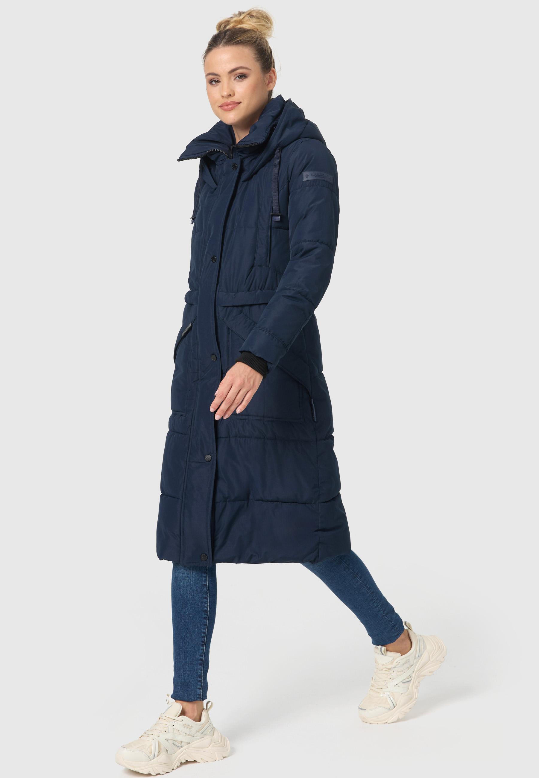 Langer Steppmantel mit Kapuze "Ayumii" Navy