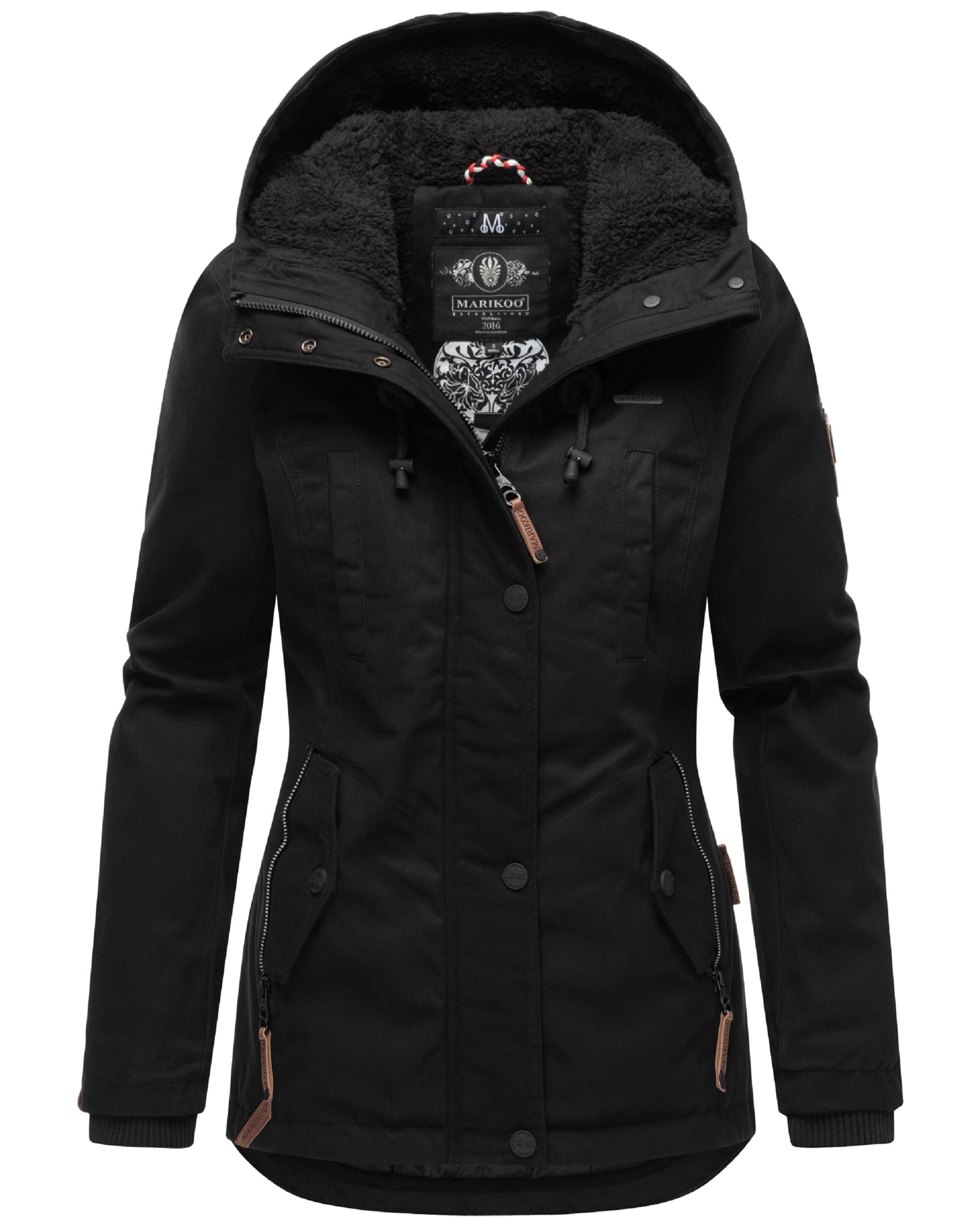 Kurzer Baumwoll-Wintermantel mit Kapuze "Bikoo" Black with black fur