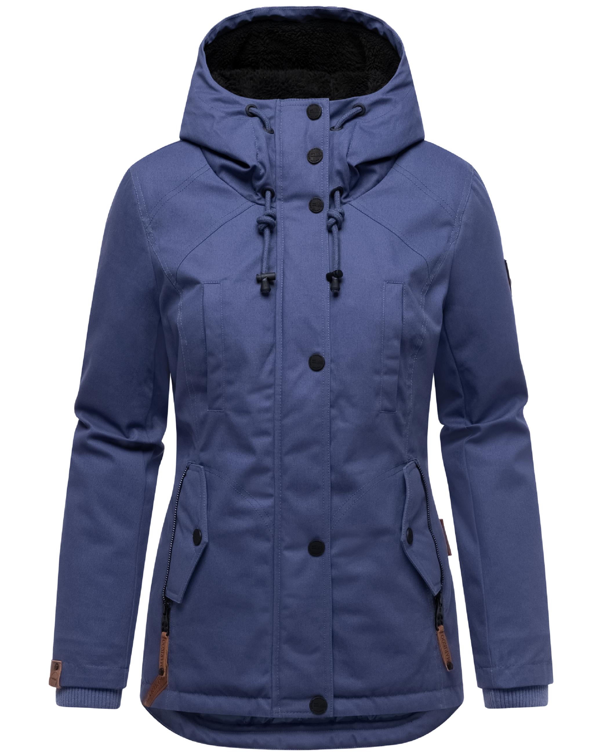 Kurzer Baumwoll-Wintermantel mit Kapuze "Bikoo" Blue Violet with black fur