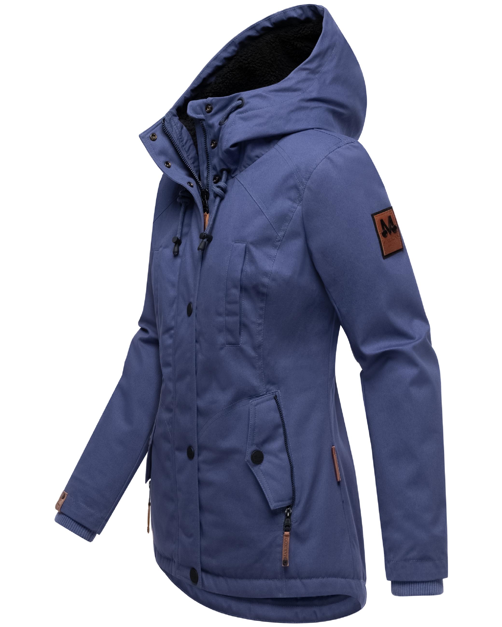 Kurzer Baumwoll-Wintermantel mit Kapuze "Bikoo" Blue Violet with black fur