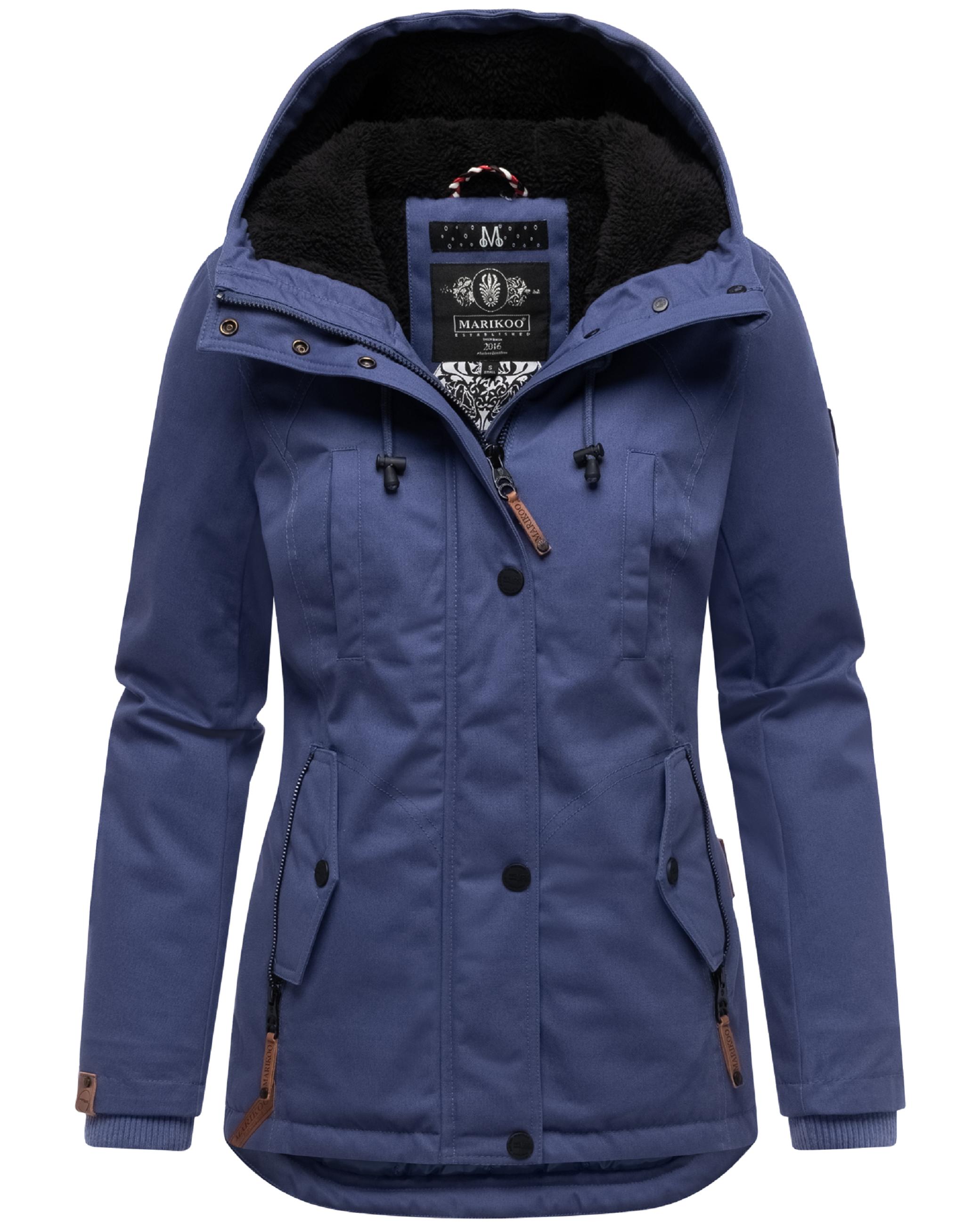 Kurzer Baumwoll-Wintermantel mit Kapuze "Bikoo" Blue Violet with black fur