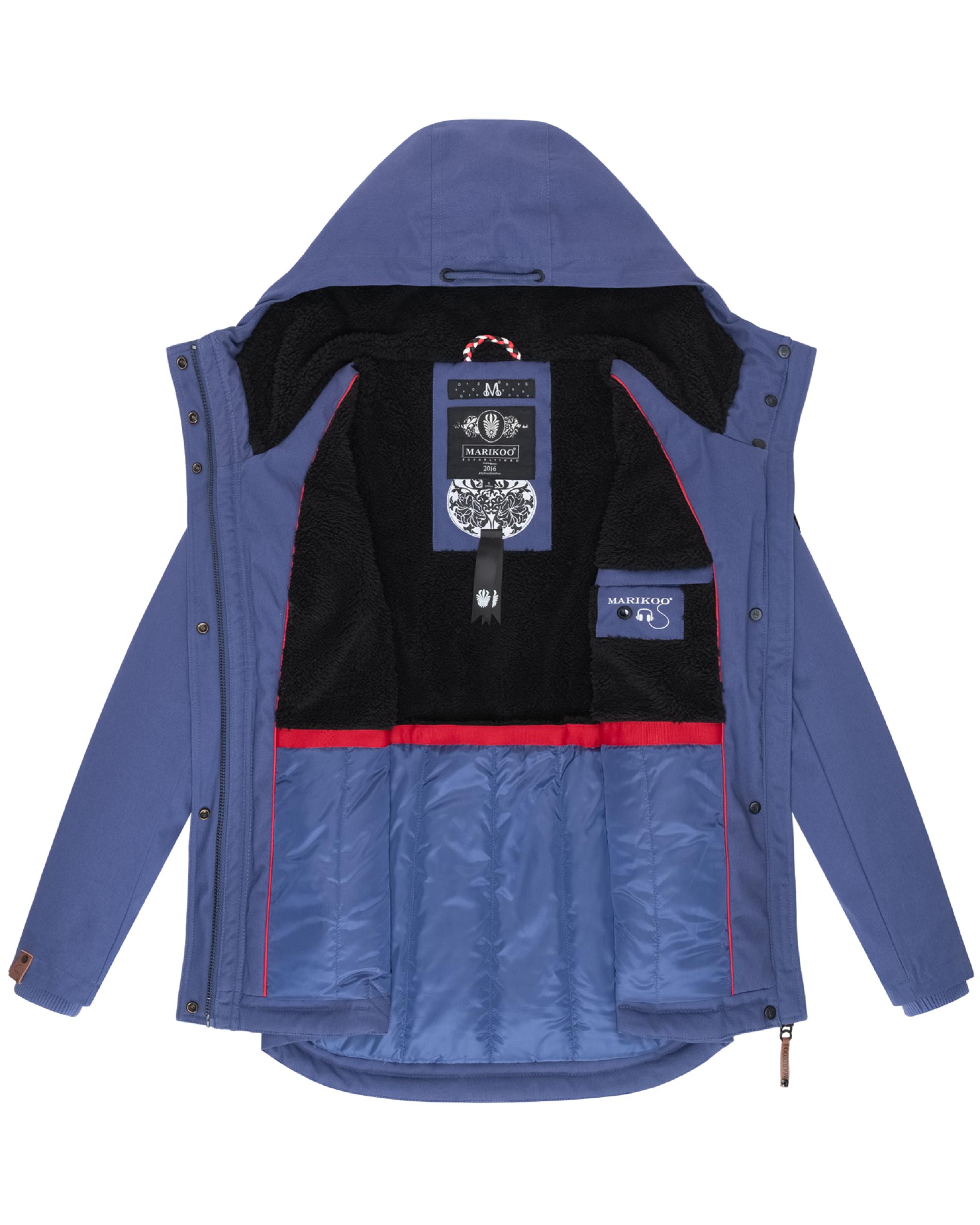 Kurzer Baumwoll-Wintermantel mit Kapuze "Bikoo" Blue Violet with black fur