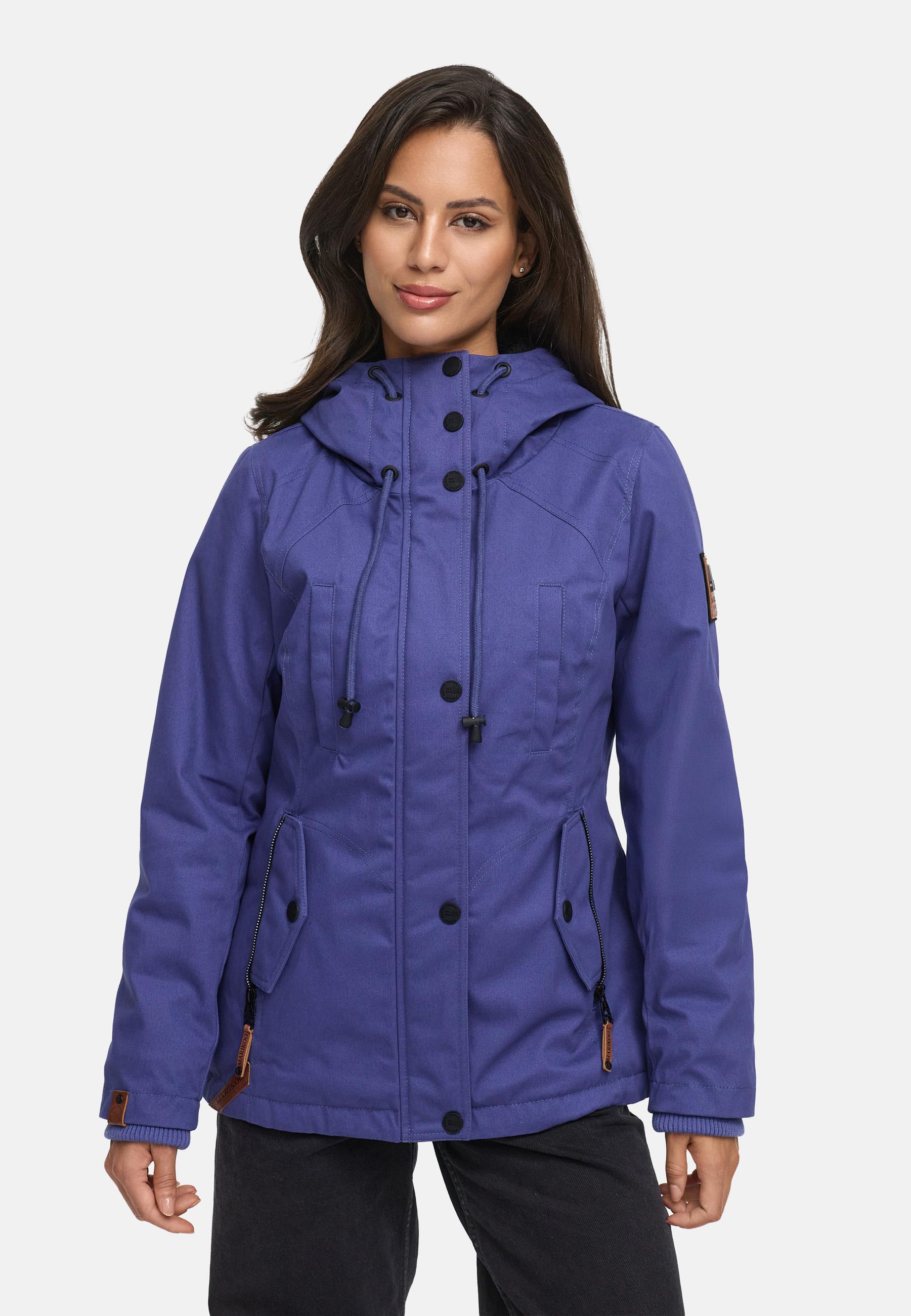 Kurzer Baumwoll-Wintermantel mit Kapuze "Bikoo" Blue Violet with black fur