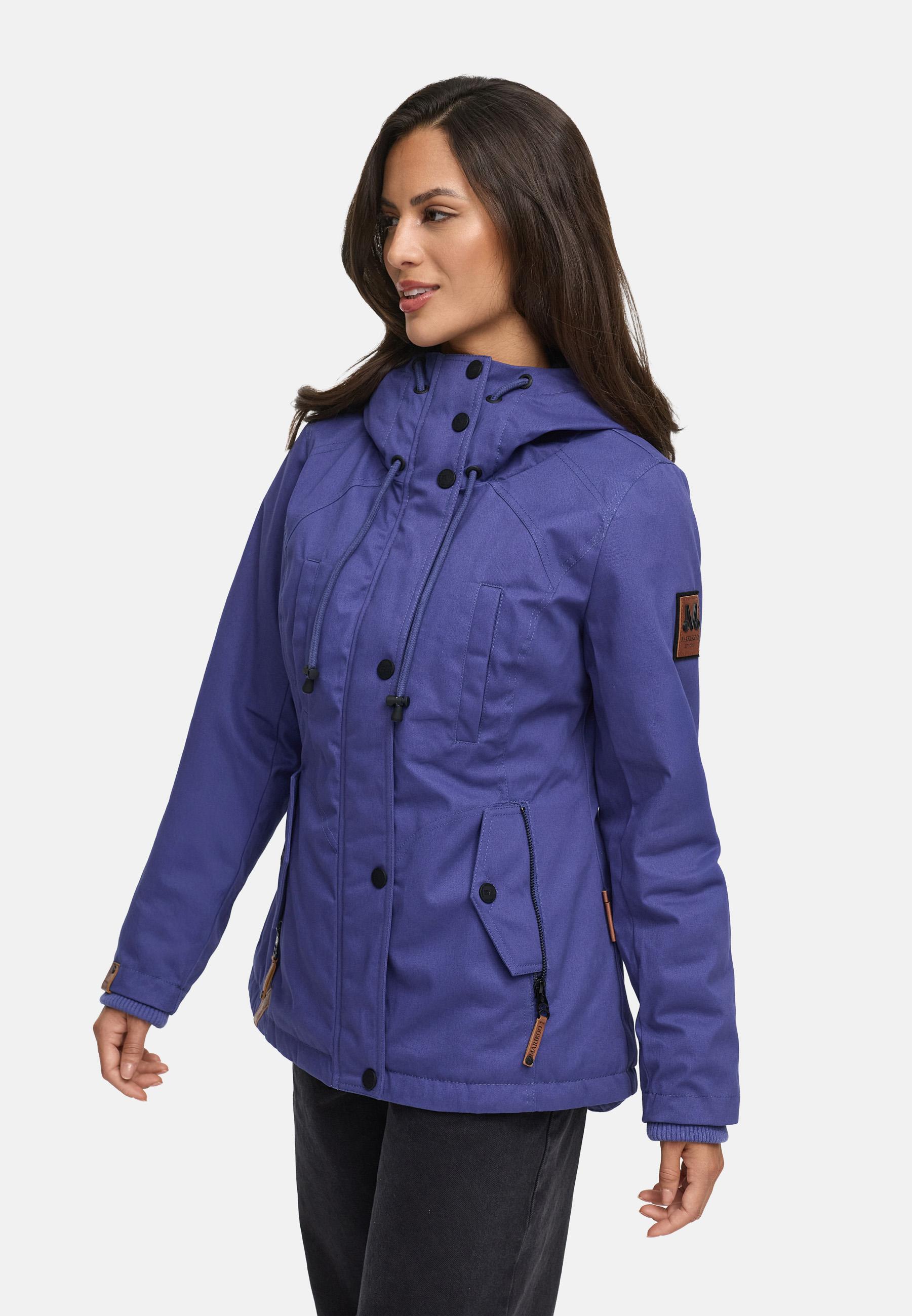 Kurzer Baumwoll-Wintermantel mit Kapuze "Bikoo" Blue Violet with black fur