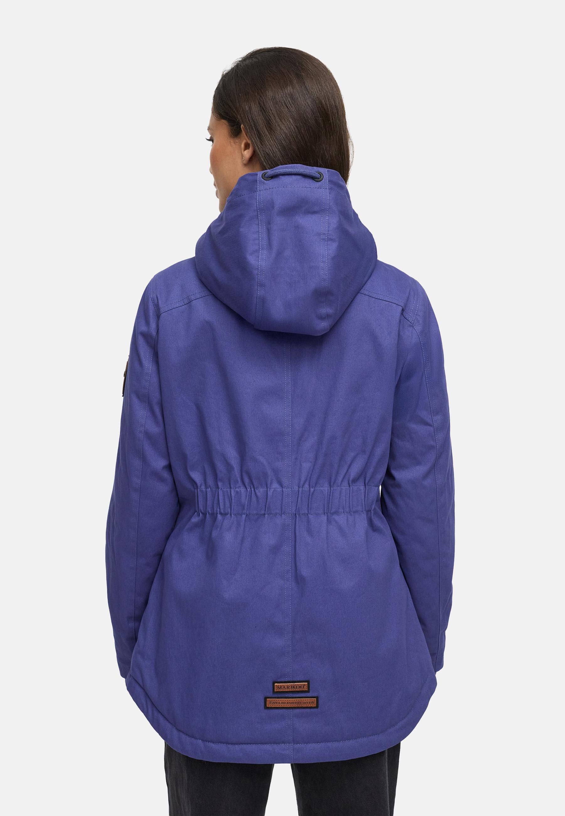 Kurzer Baumwoll-Wintermantel mit Kapuze "Bikoo" Blue Violet with black fur