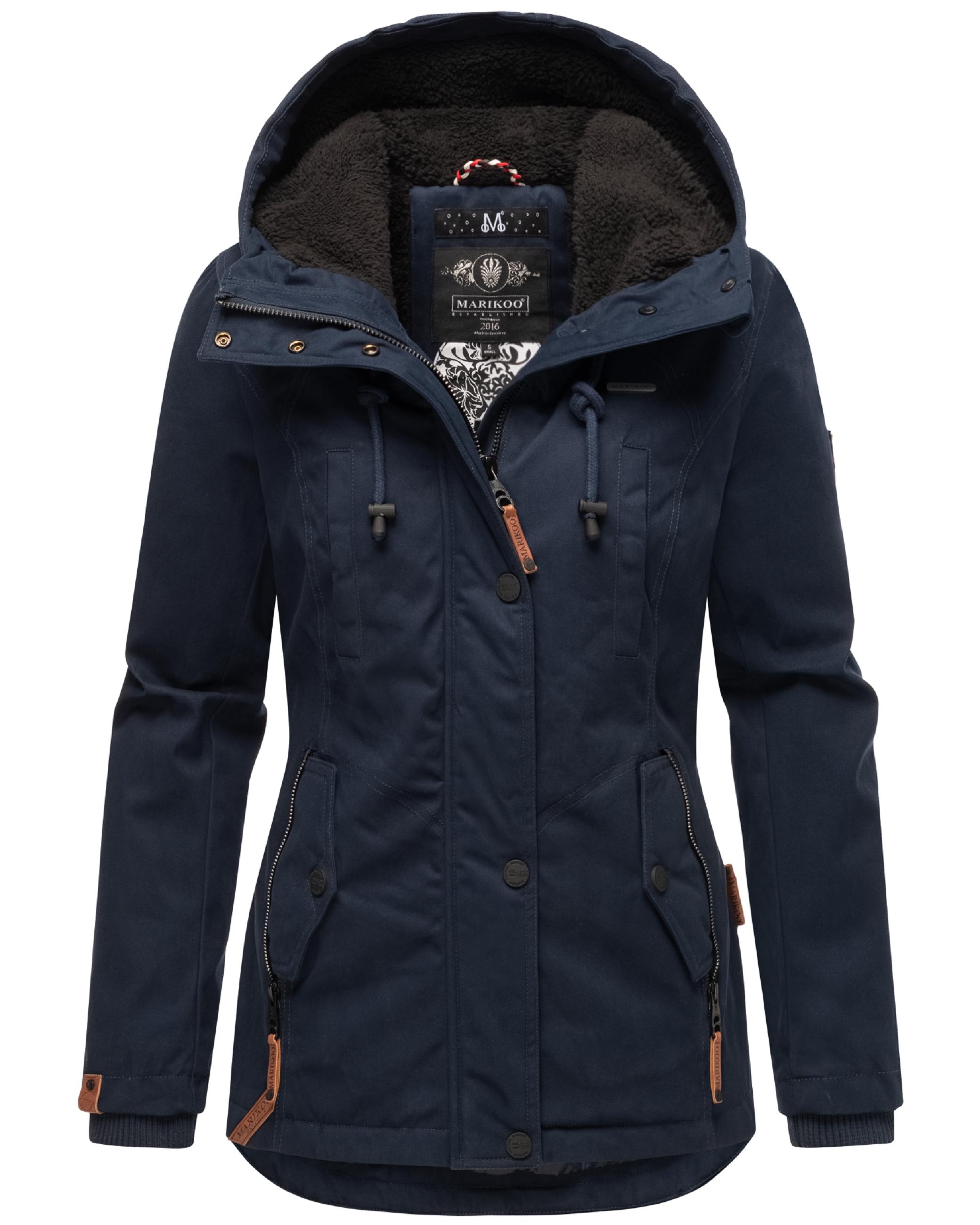 Kurzer Baumwoll-Wintermantel mit Kapuze "Bikoo" Navy with black fur