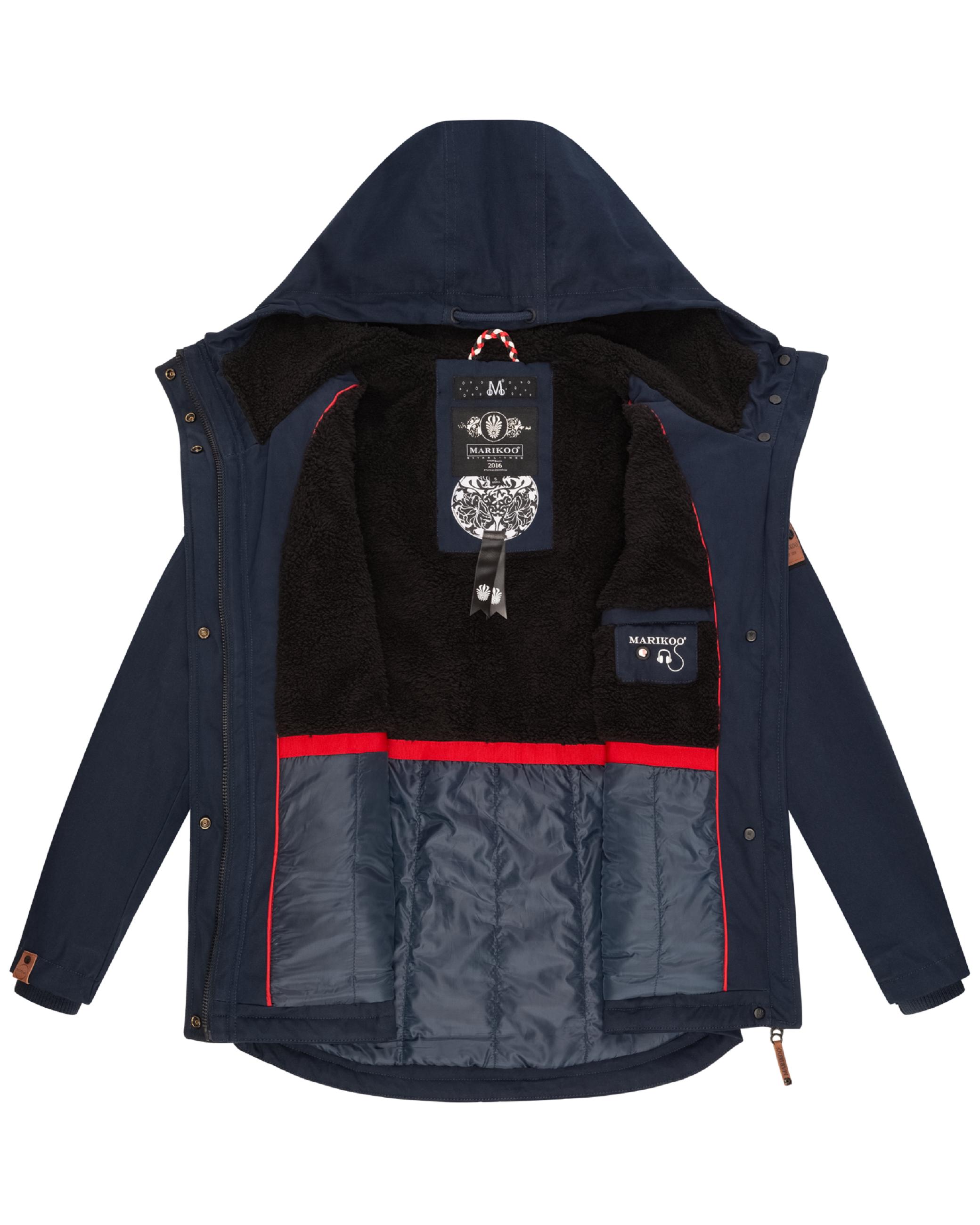 Kurzer Baumwoll-Wintermantel mit Kapuze "Bikoo" Navy with black fur