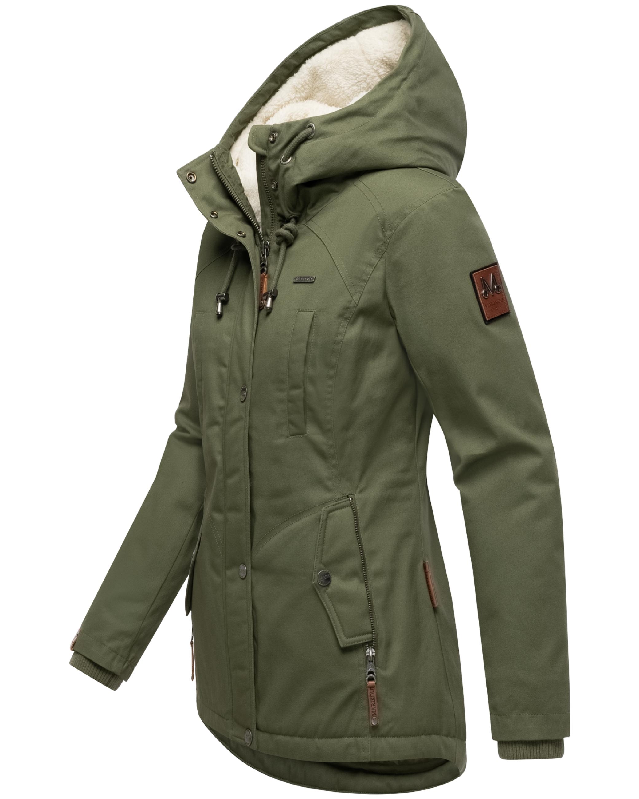 Kurzer Baumwoll-Wintermantel mit Kapuze "Bikoo" Olive Leaf