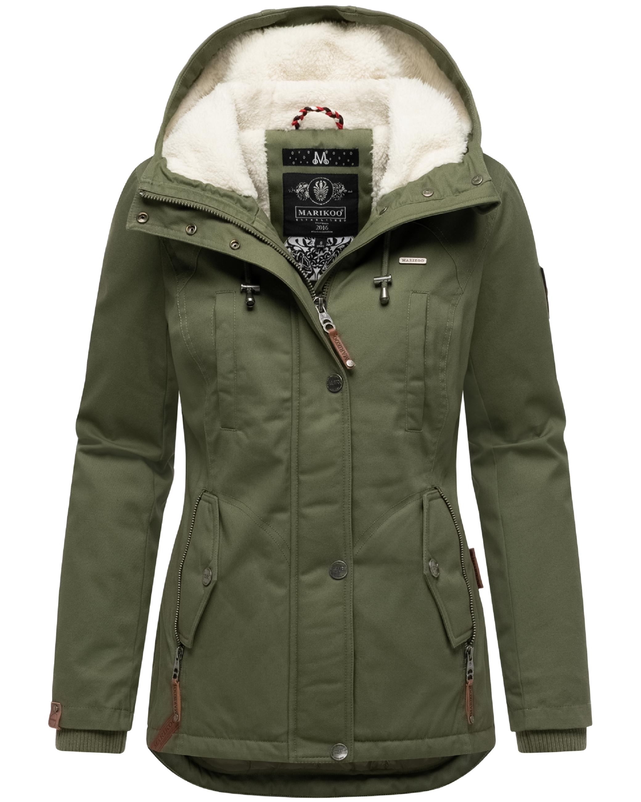Kurzer Baumwoll-Wintermantel mit Kapuze "Bikoo" Olive Leaf
