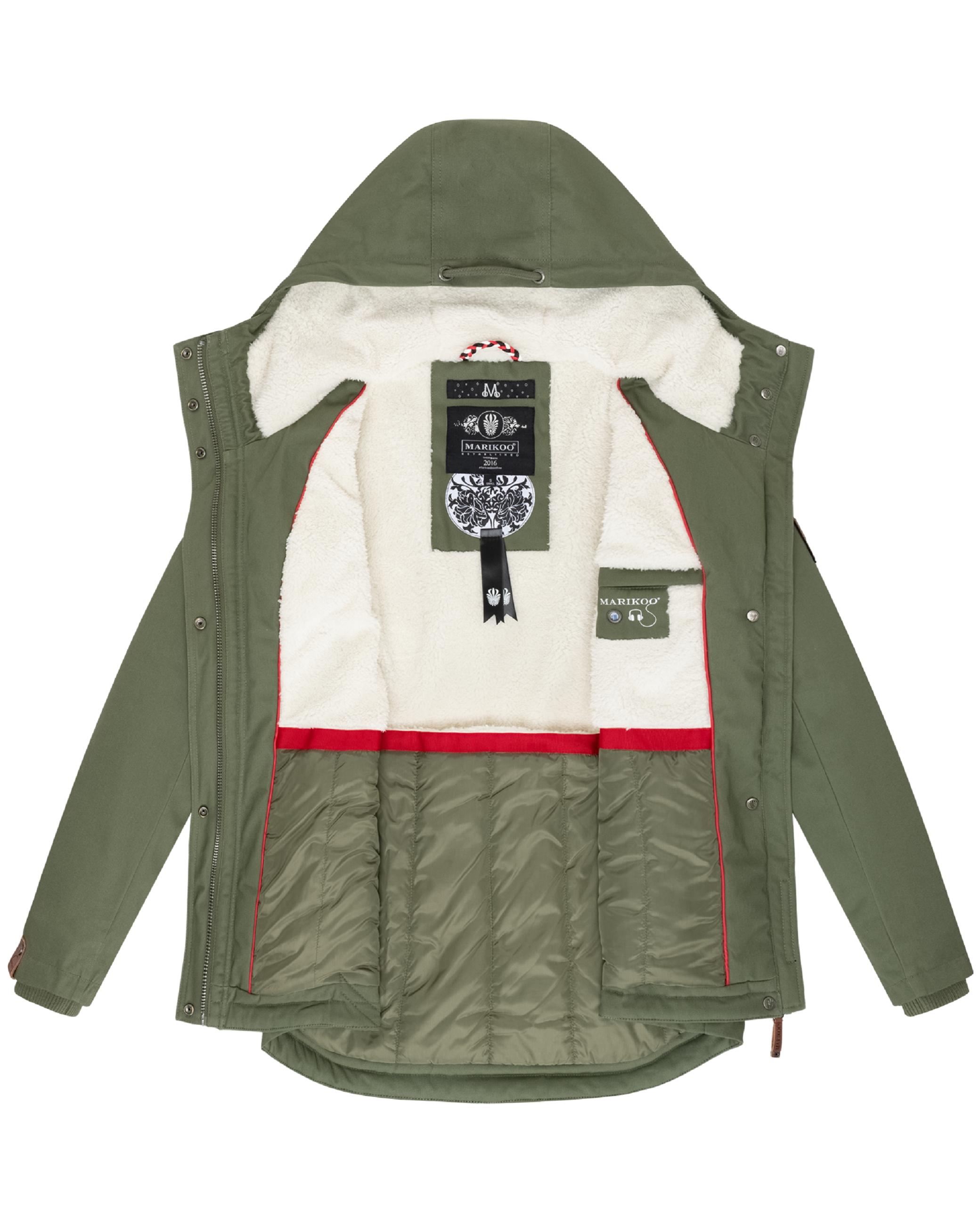 Kurzer Baumwoll-Wintermantel mit Kapuze "Bikoo" Olive Leaf