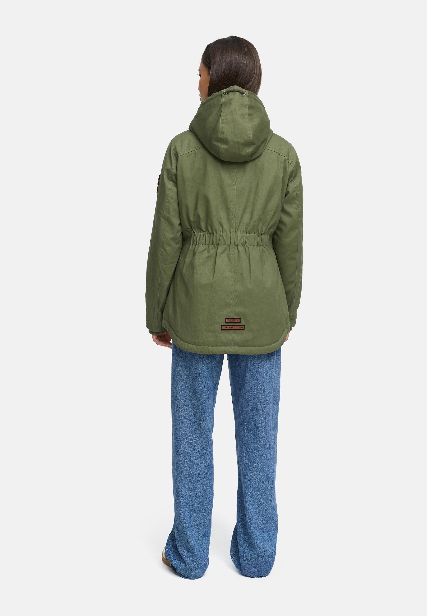 Kurzer Baumwoll-Wintermantel mit Kapuze "Bikoo" Olive Leaf