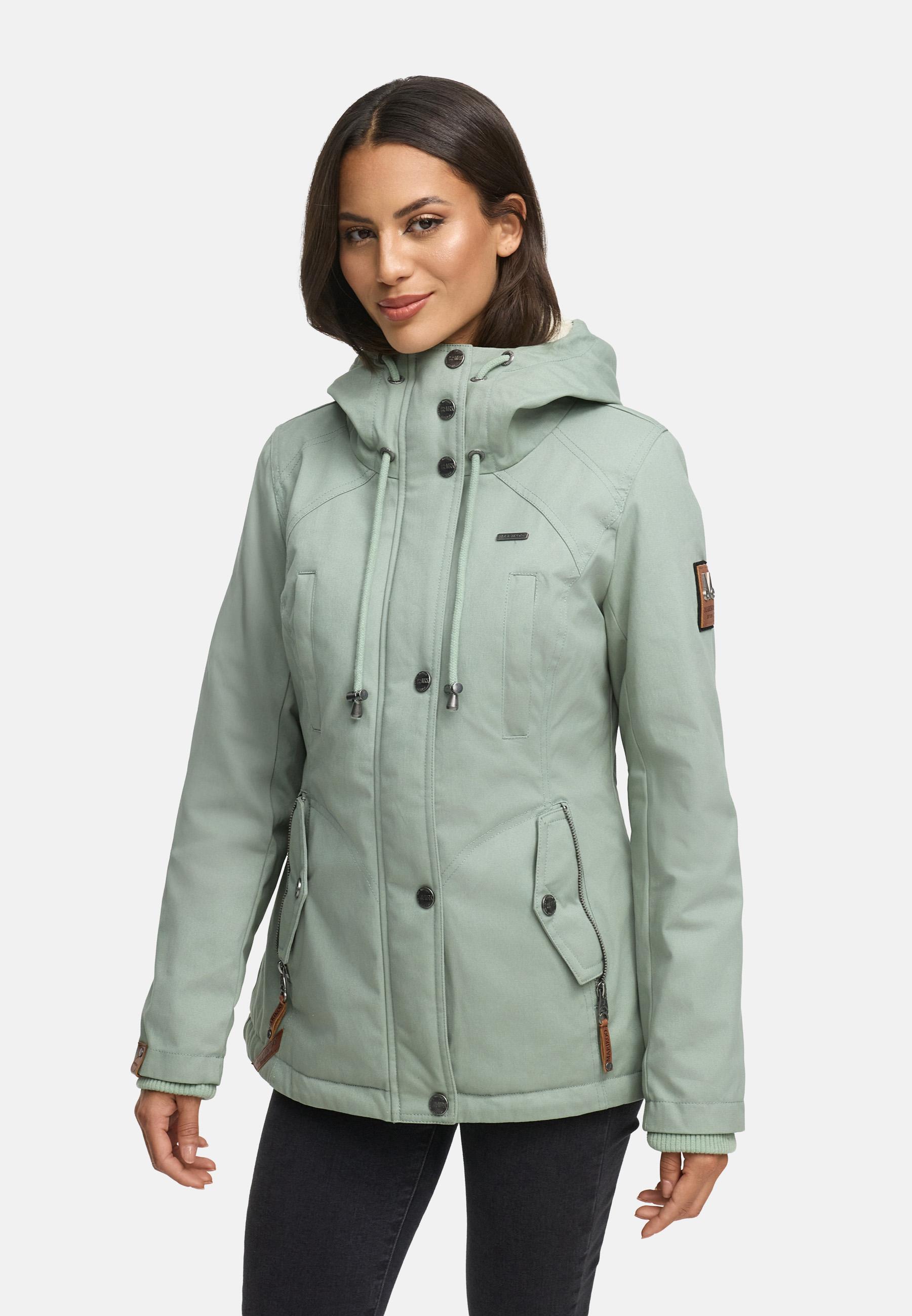 Kurzer Baumwoll-Wintermantel mit Kapuze "Bikoo" Smokey Mint