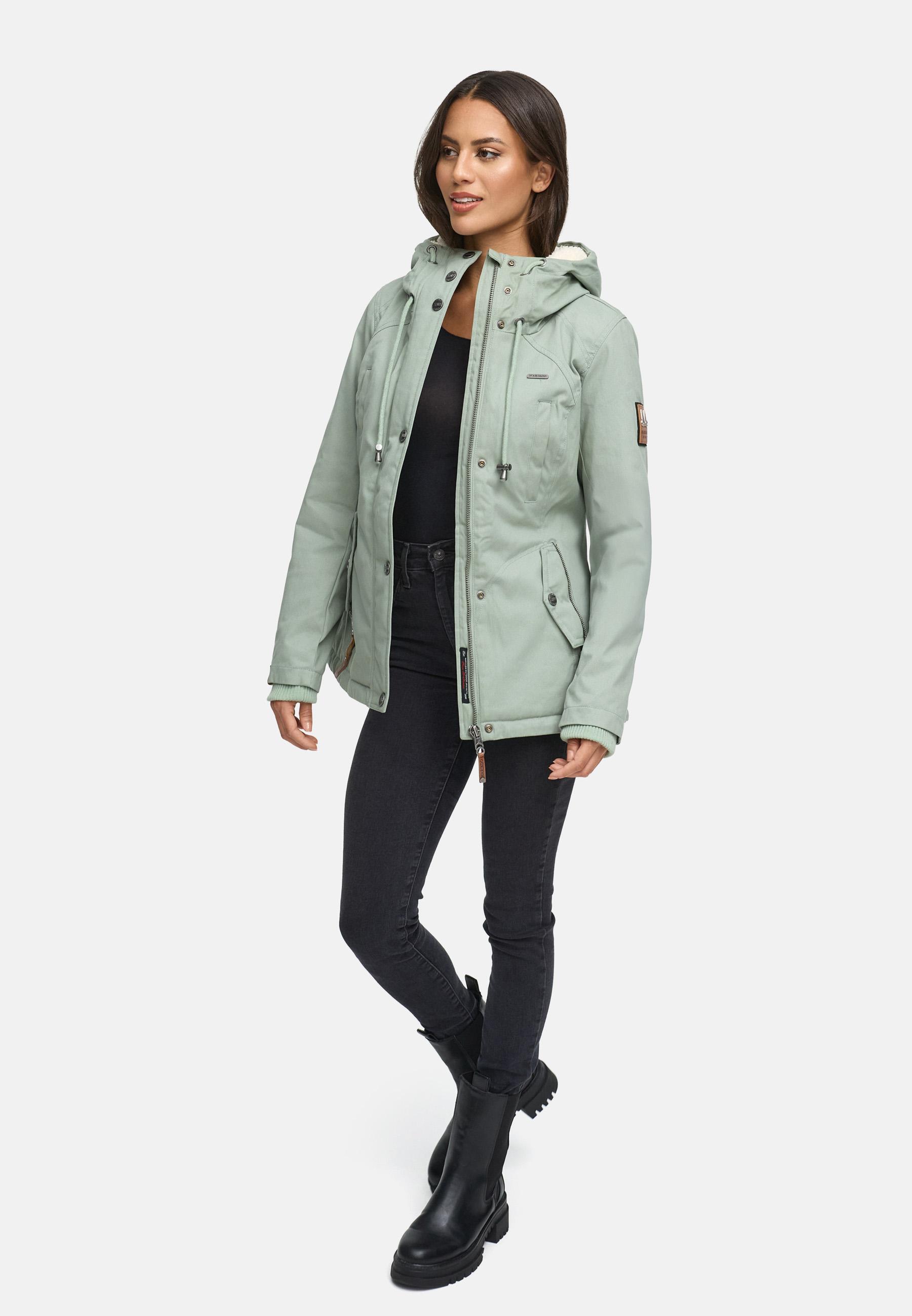 Kurzer Baumwoll-Wintermantel mit Kapuze "Bikoo" Smokey Mint