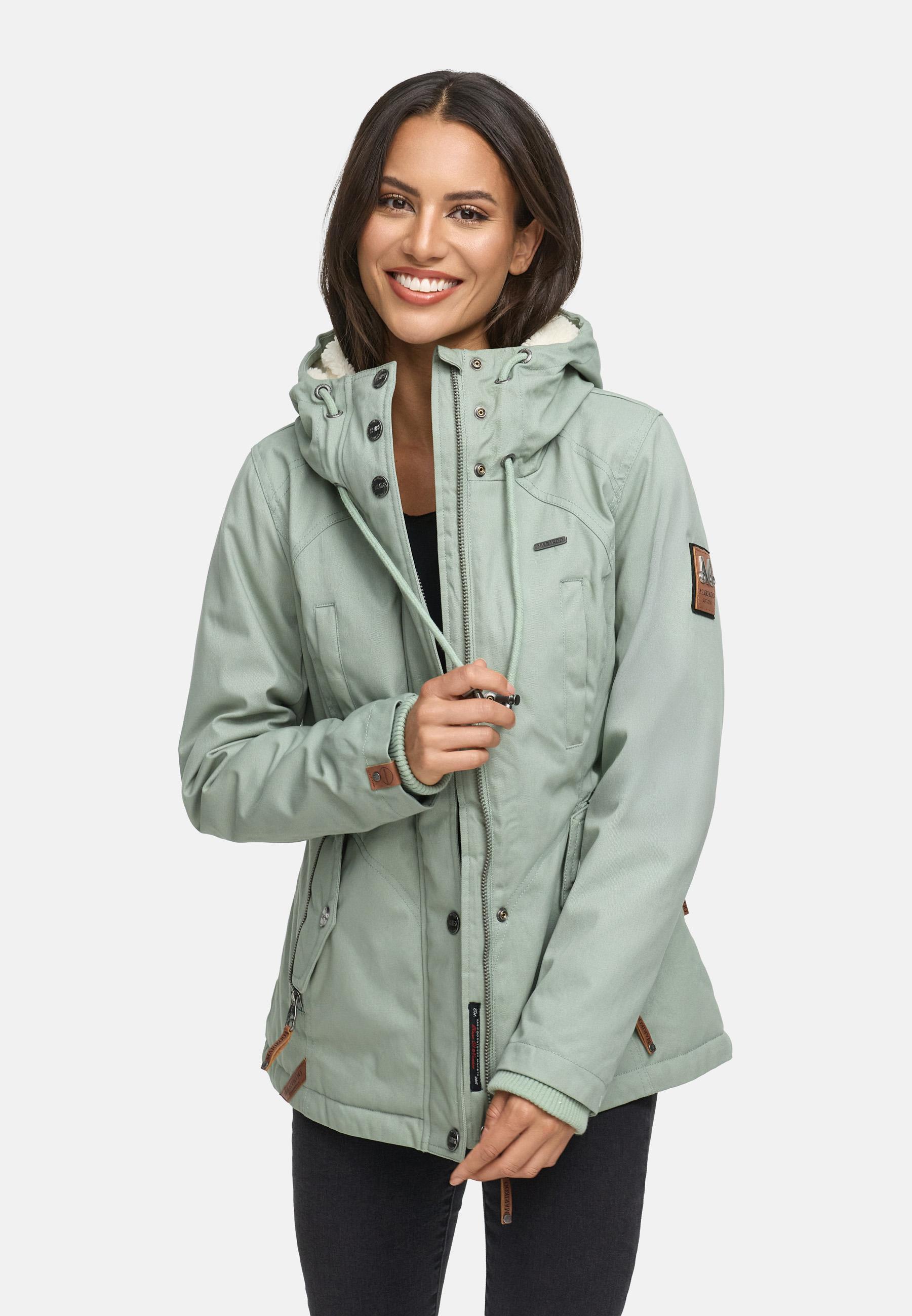 Kurzer Baumwoll-Wintermantel mit Kapuze "Bikoo" Smokey Mint