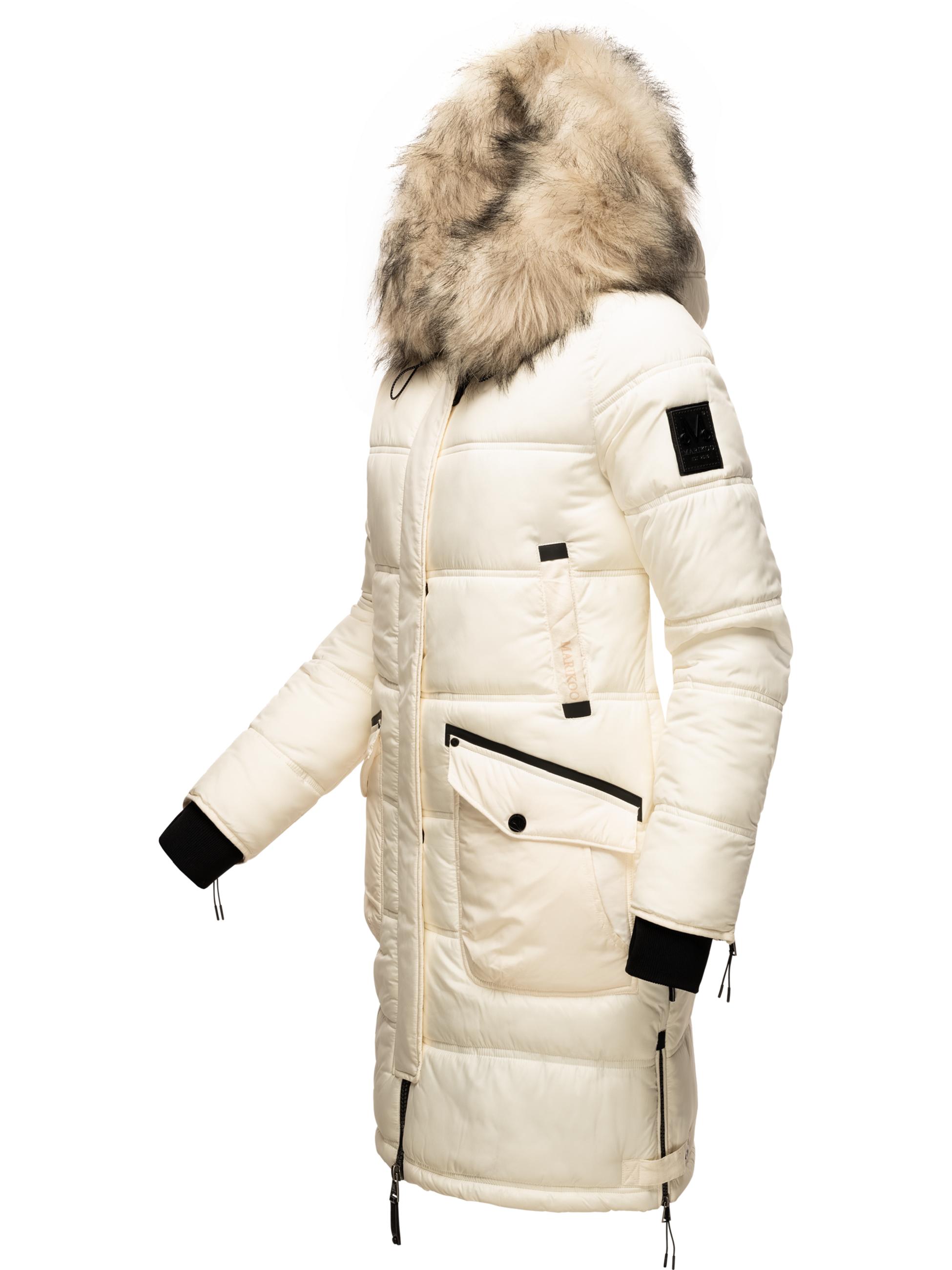 Langer Winter Steppmantel mit Kunstfellkapuze "Chaskaa" Offwhite