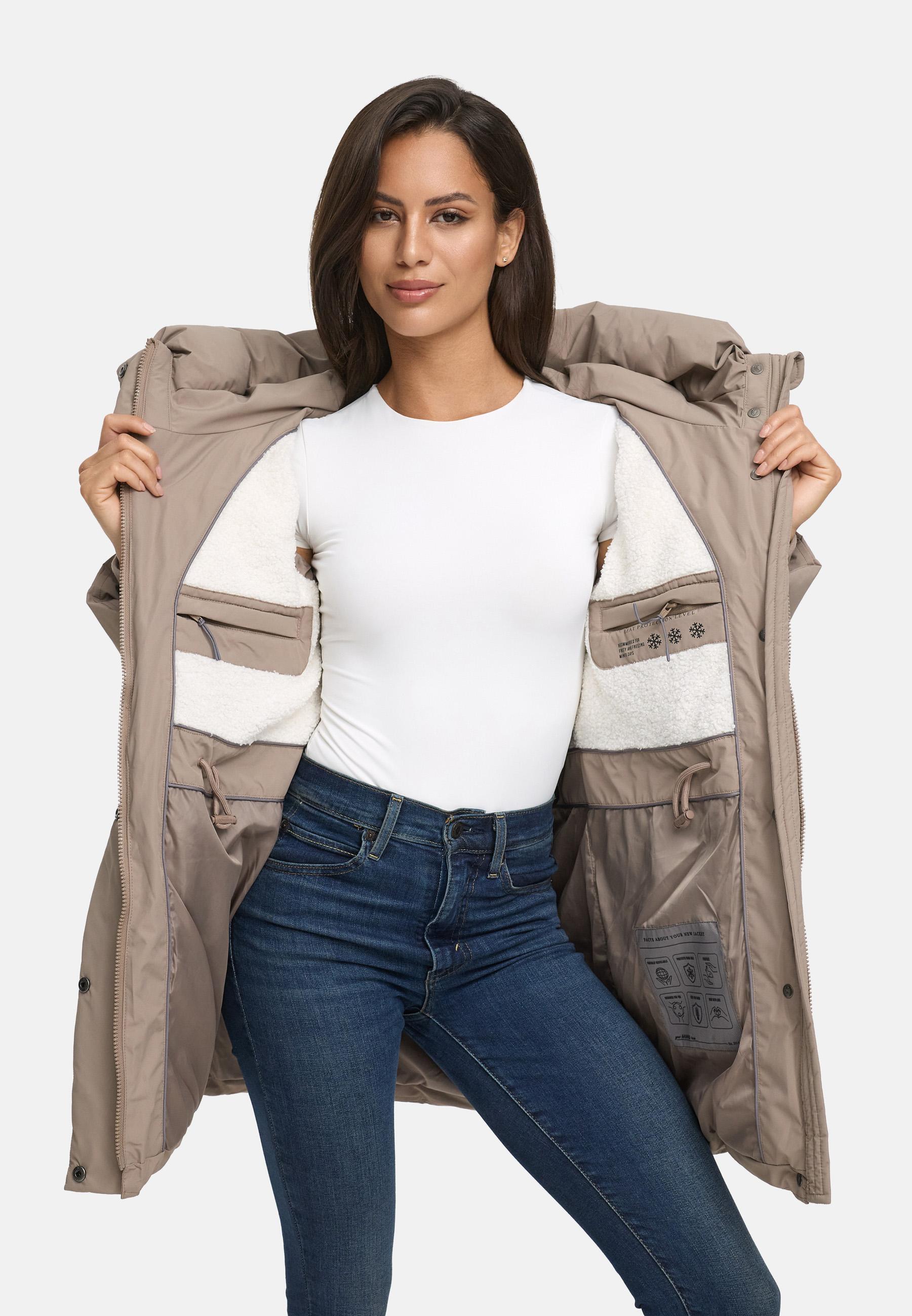 Steppjacke mit Kapuze und Taillenzugband "Delilah 16" Taupe Grey