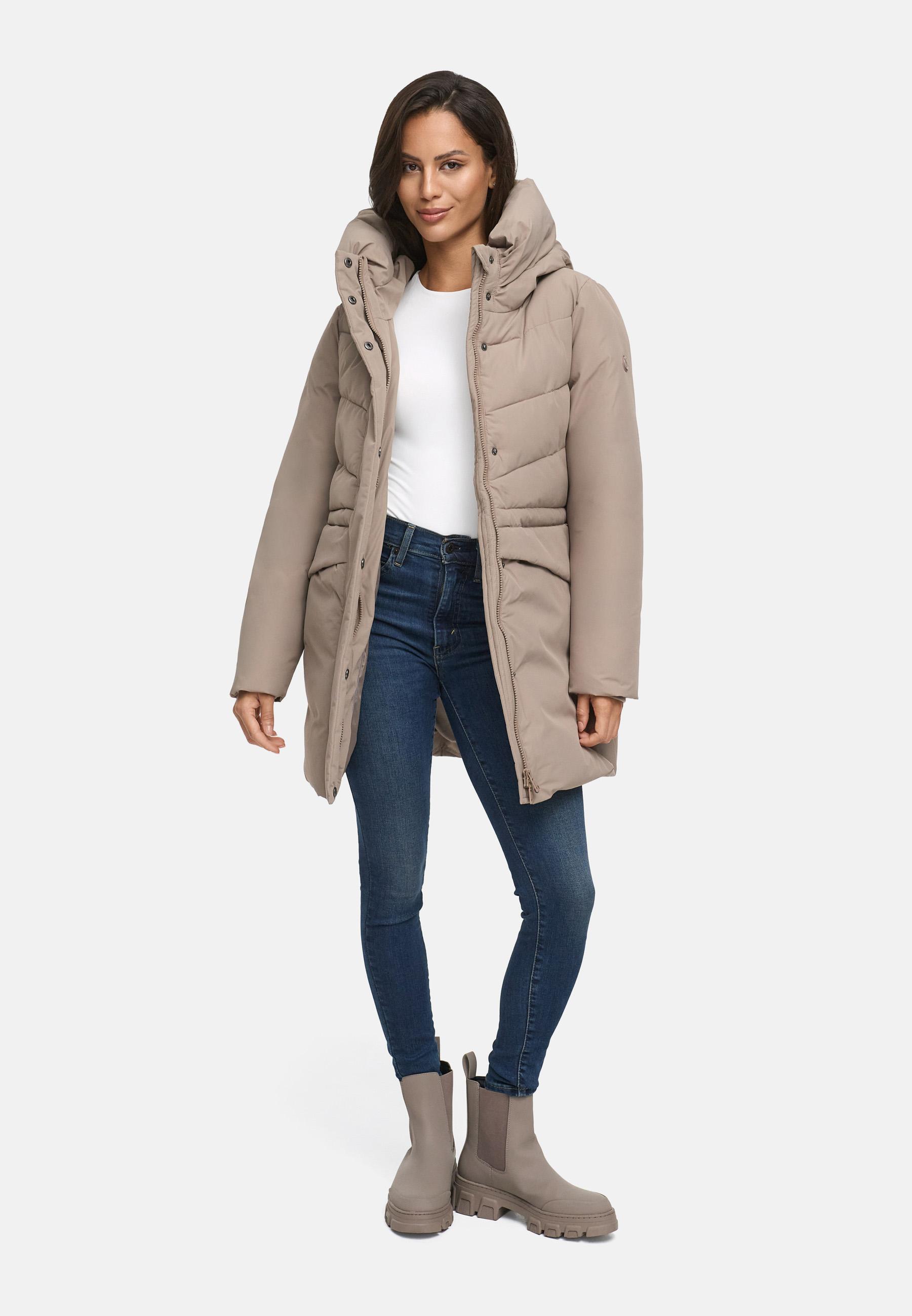Steppjacke mit Kapuze und Taillenzugband "Delilah 16" Taupe Grey