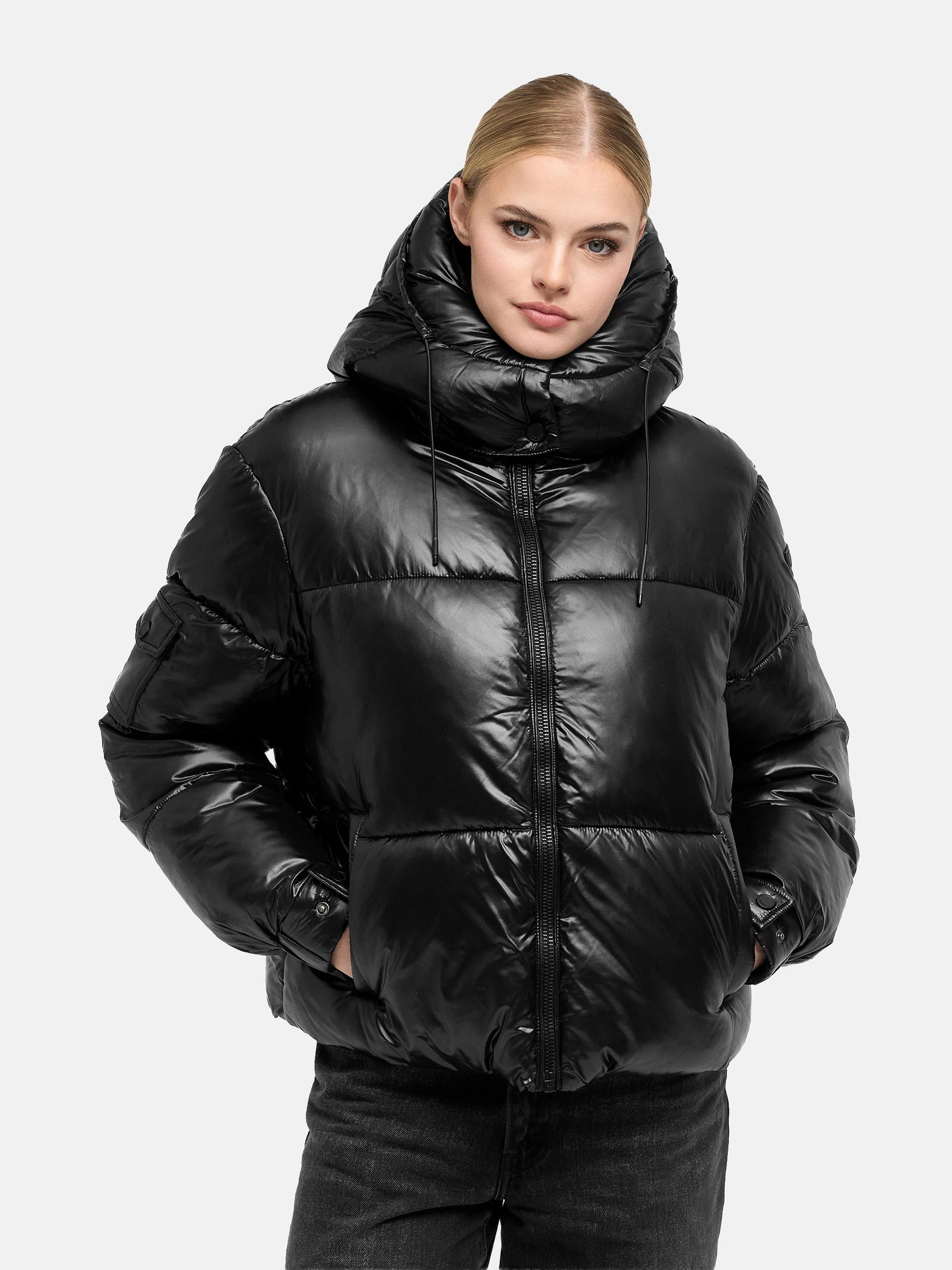 Matt schimmernde Steppjacke mit abnehmbarer Kapuze "Glimini 16" Black