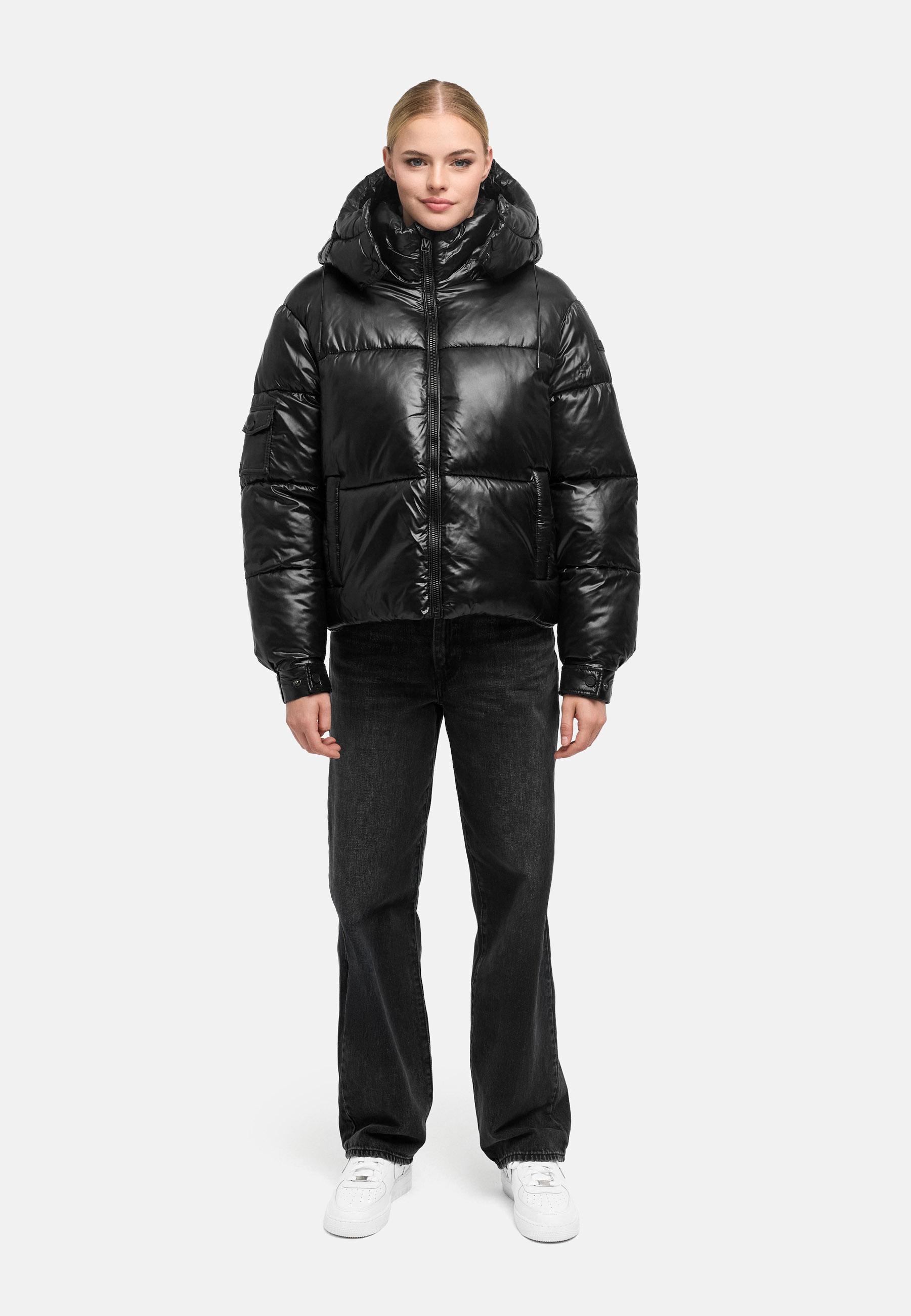 Matt schimmernde Steppjacke mit abnehmbarer Kapuze "Glimini 16" Black
