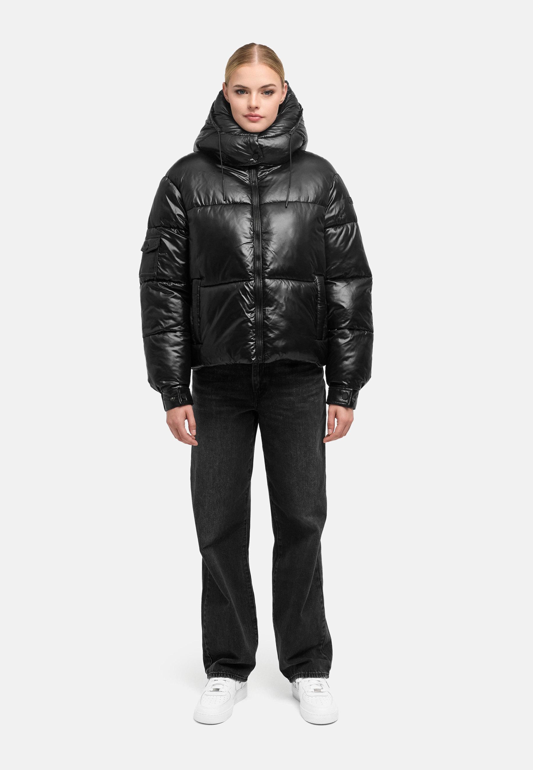 Matt schimmernde Steppjacke mit abnehmbarer Kapuze "Glimini 16" Black